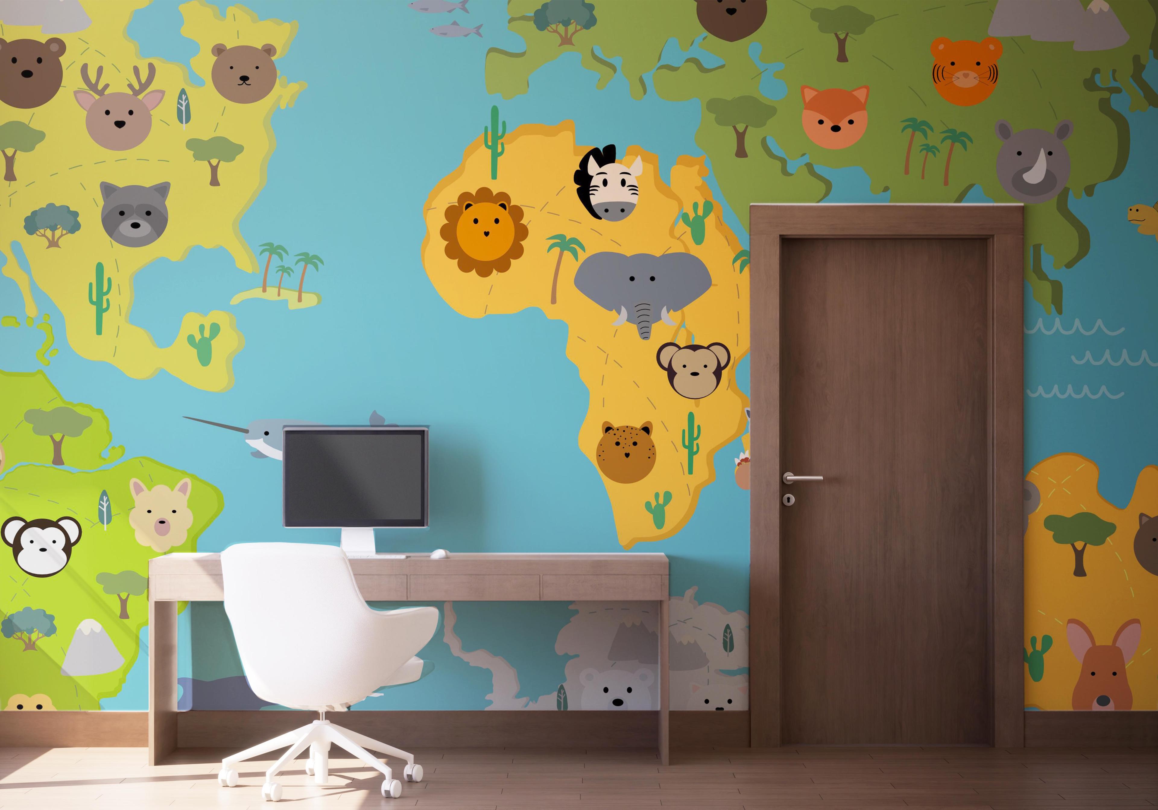 Fototapet Animals Kids Map mockup 1