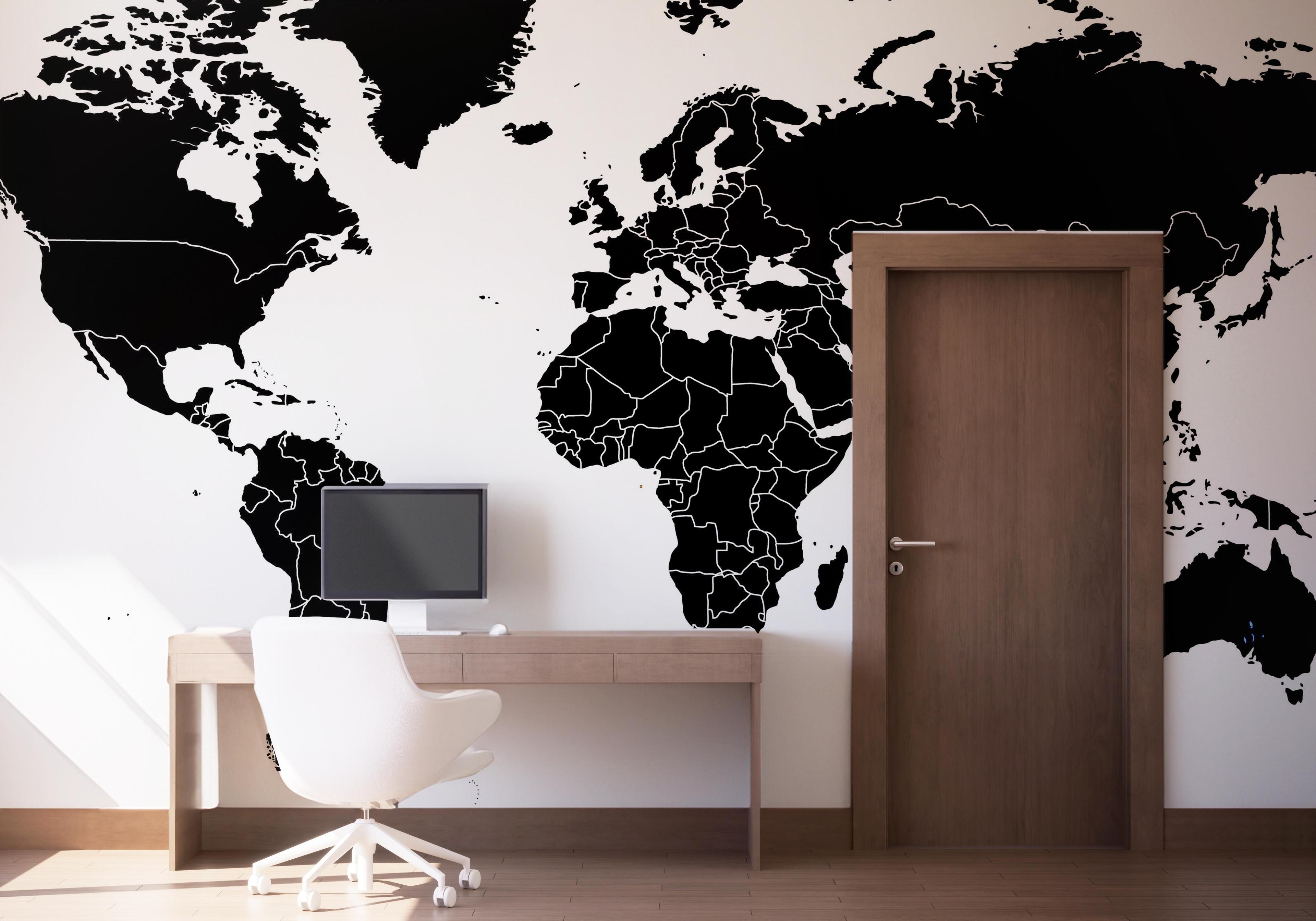Fototapet Black World Map mockup 1