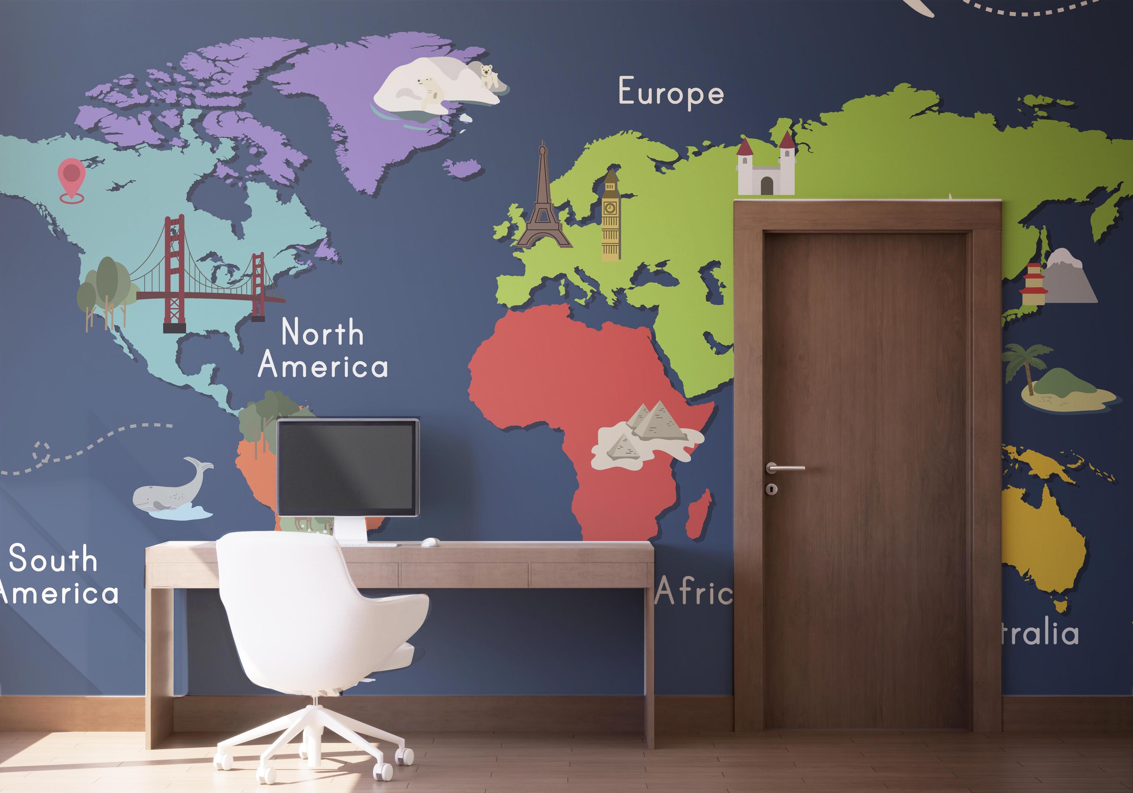 Fototapet Blue Wall Map mockup 1