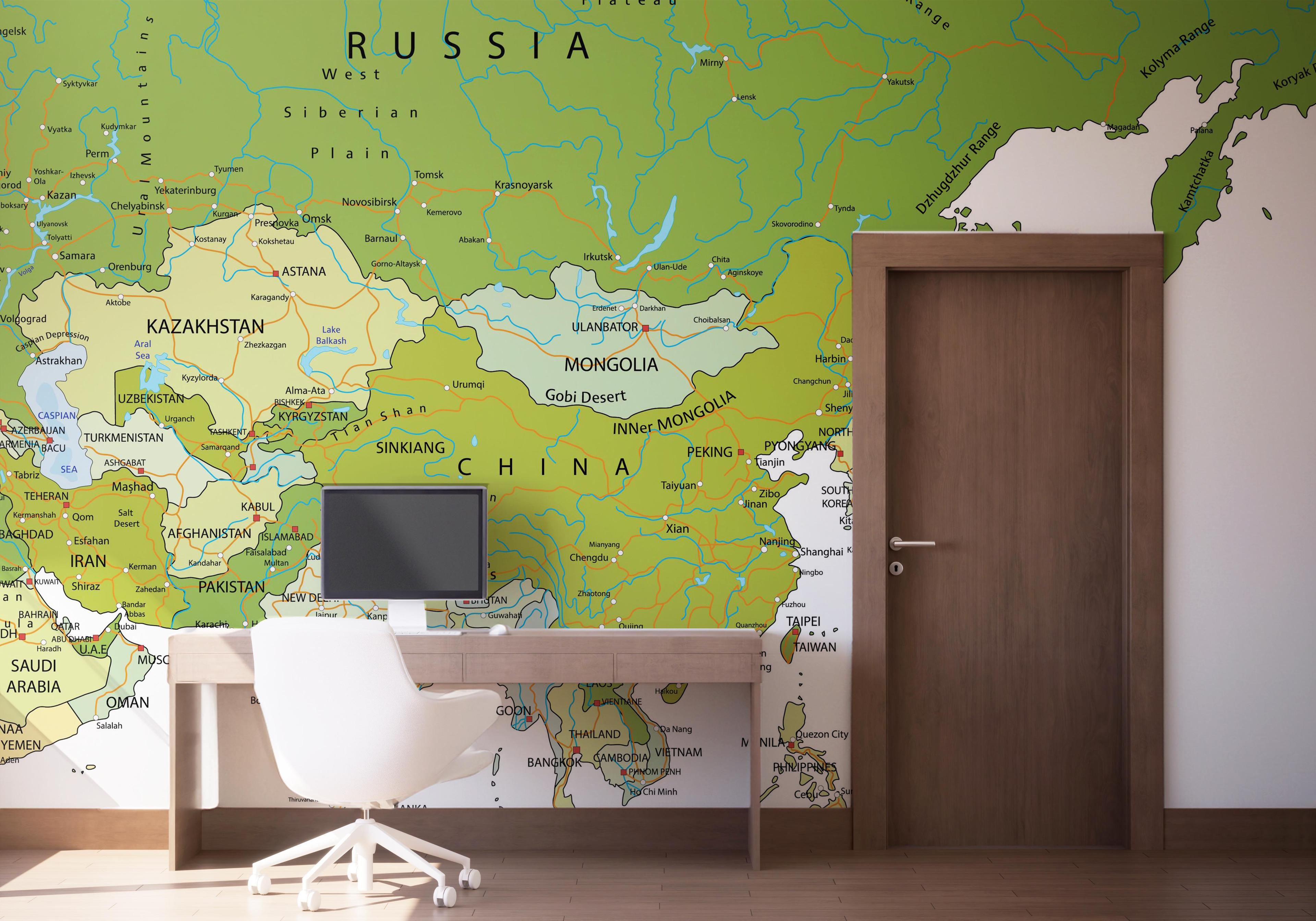 Fototapet Green Asia Map mockup 1