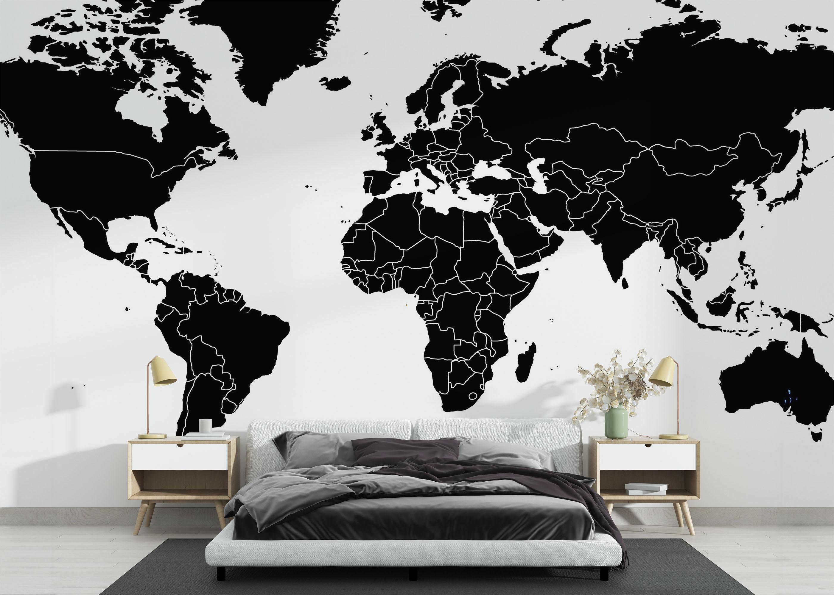 Fototapet Black World Map mockup 3
