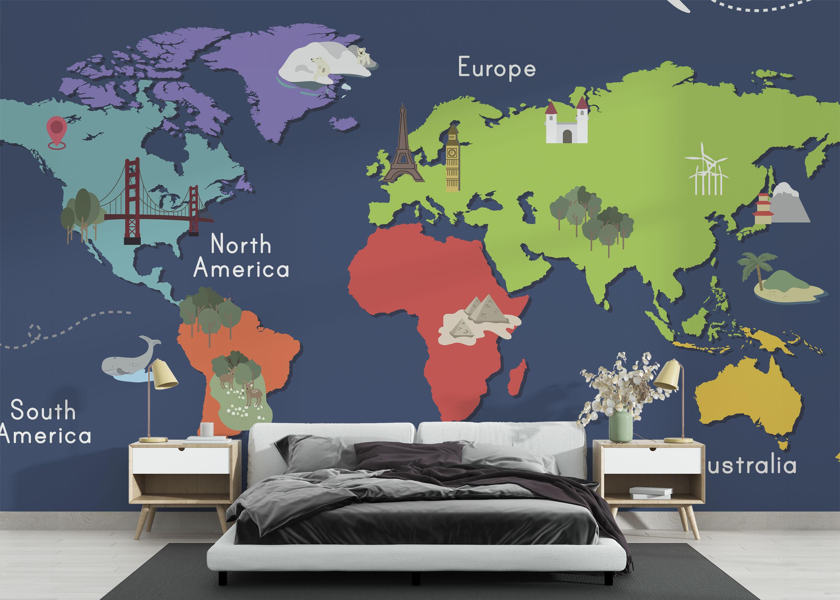 Fototapet Blue Wall Map mockup 3