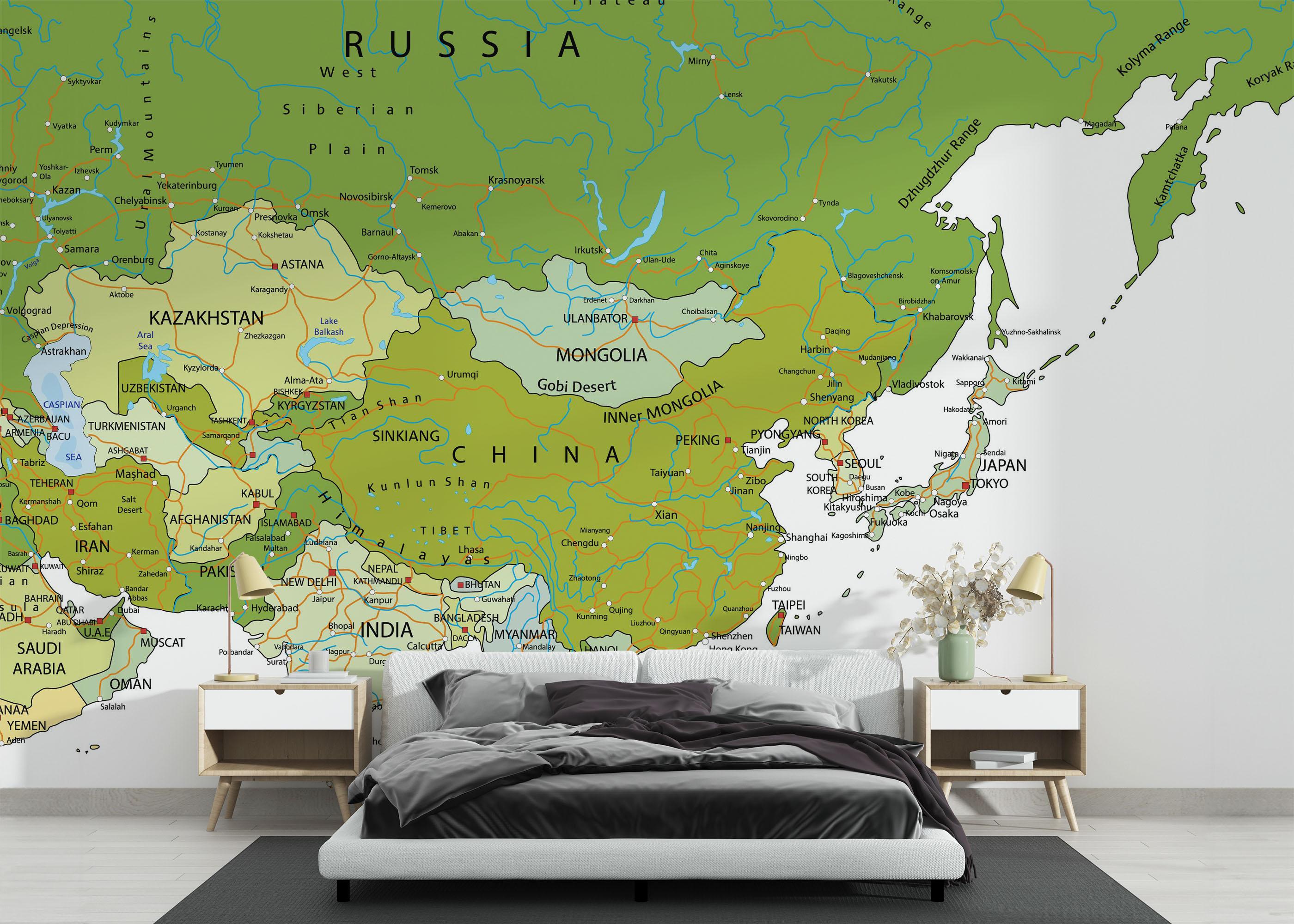 Fototapet Green Asia Map mockup 3