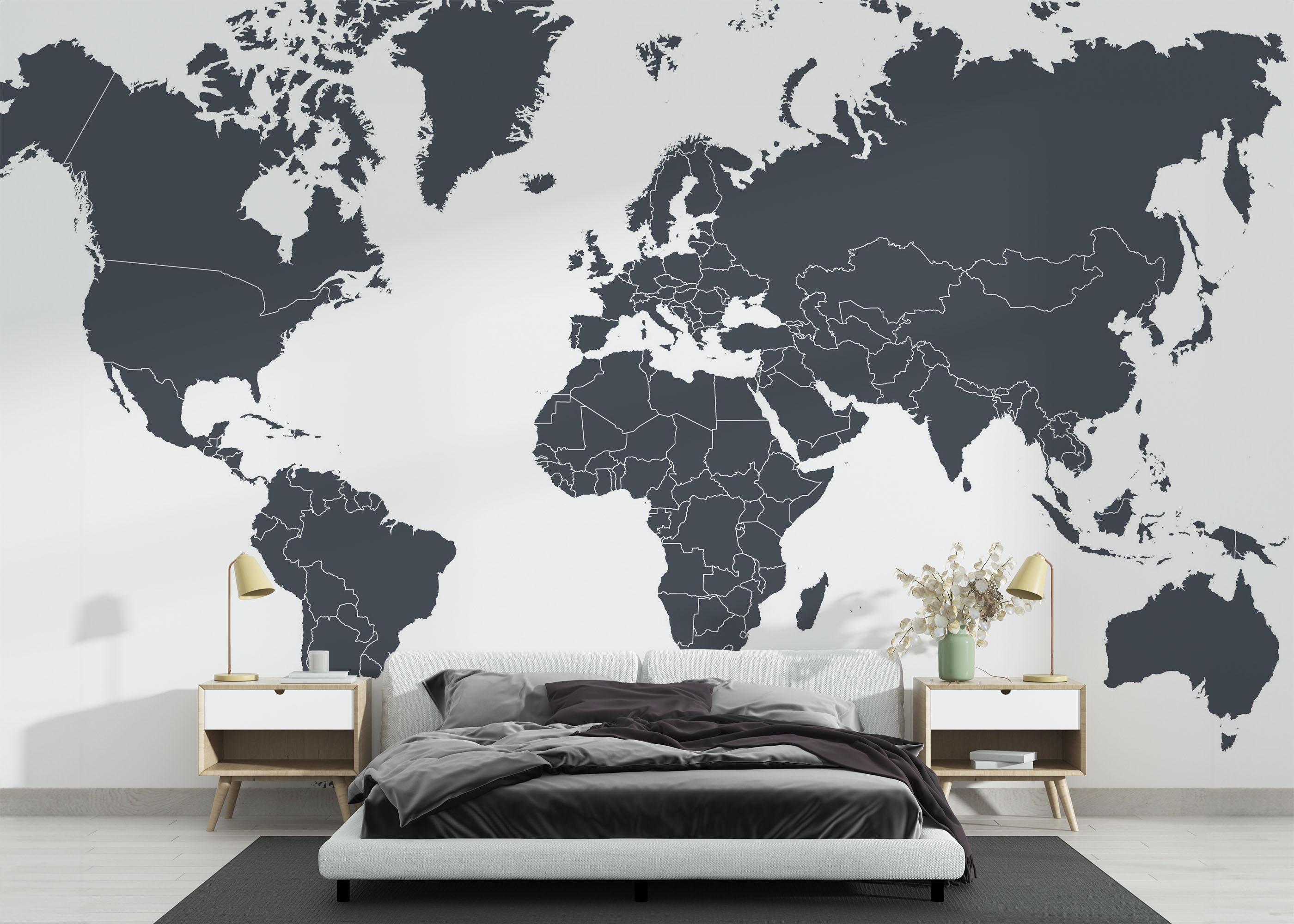 Fototapet Grey World Map mockup 3