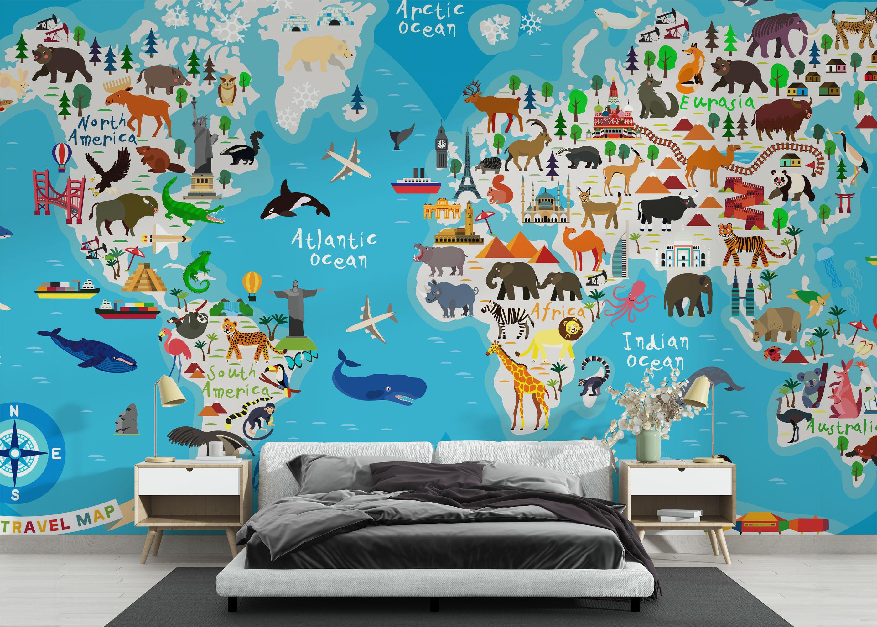 Fototapet World Map Animals mockup 3