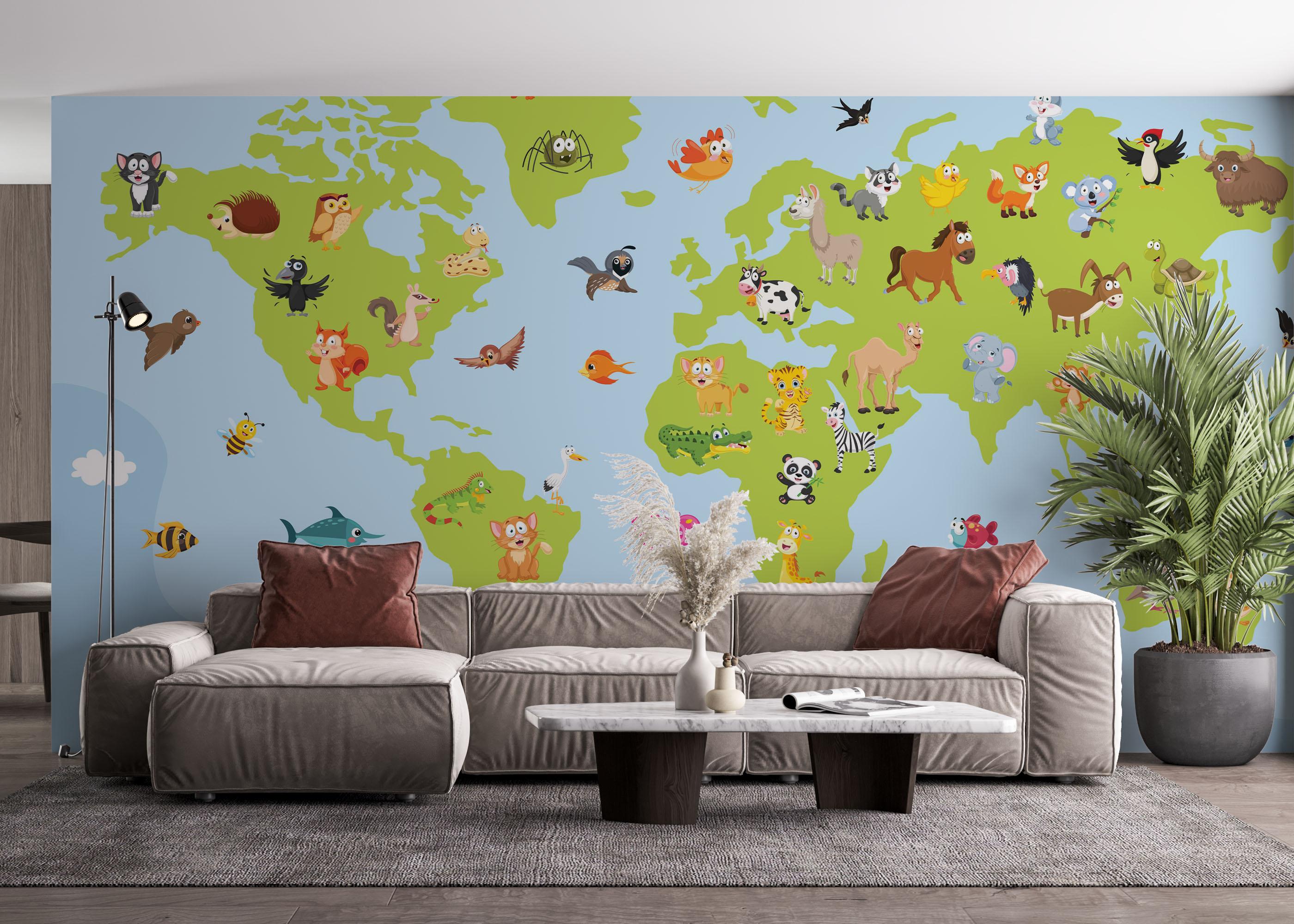Fototapet Animal World Map mockup 4