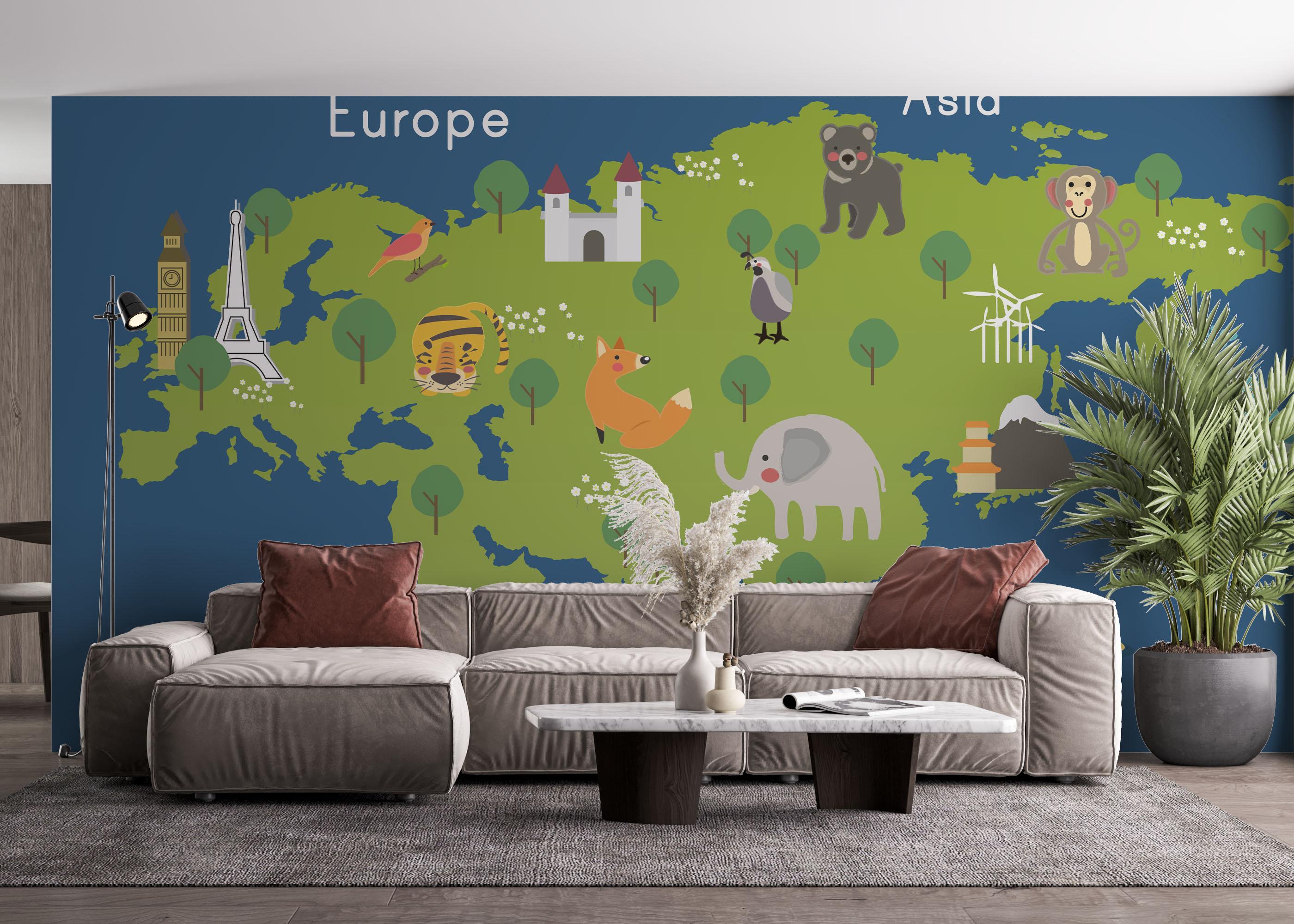 Fototapet Asia Europe Map mockup 4