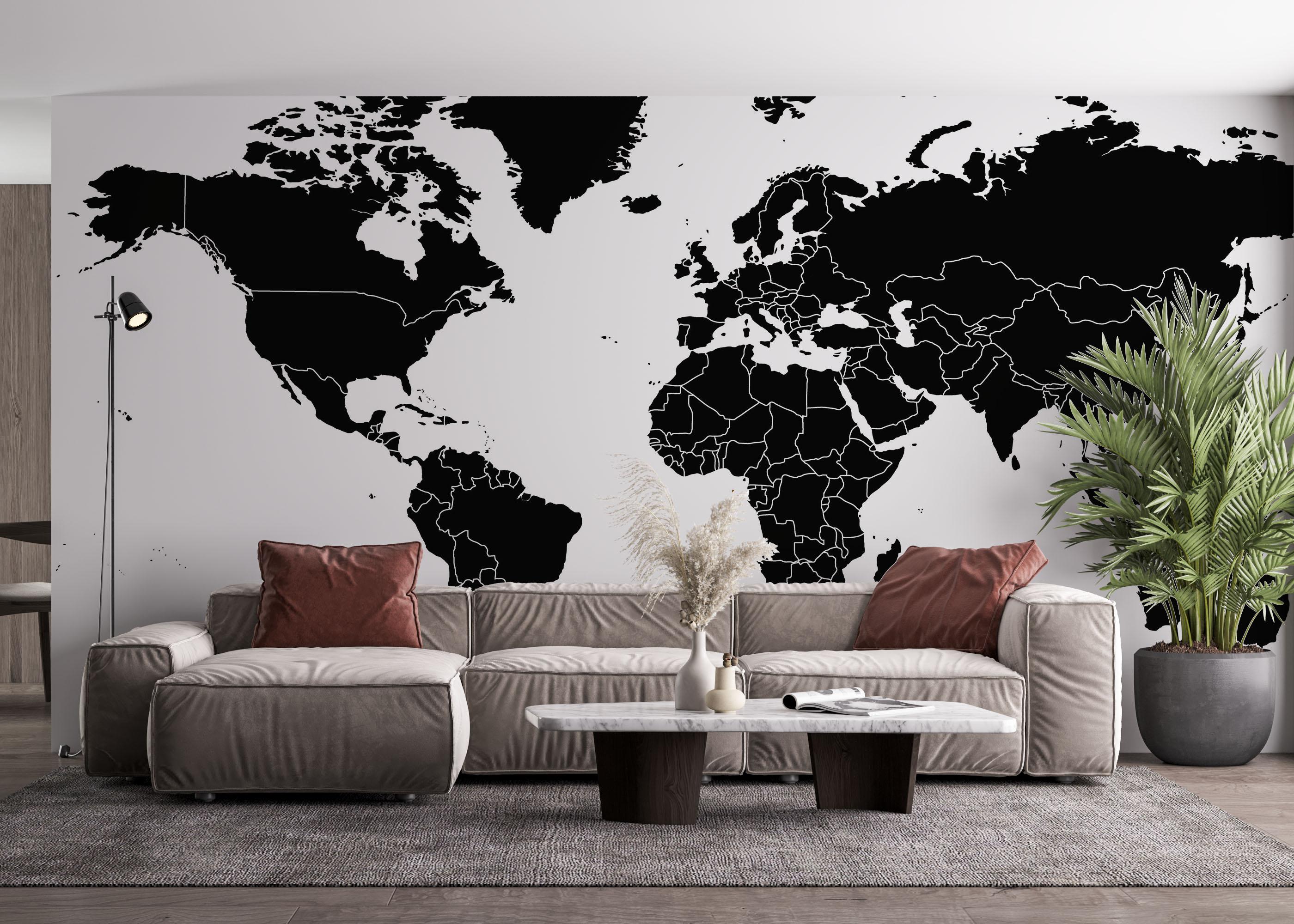 Fototapet Black World Map mockup 4