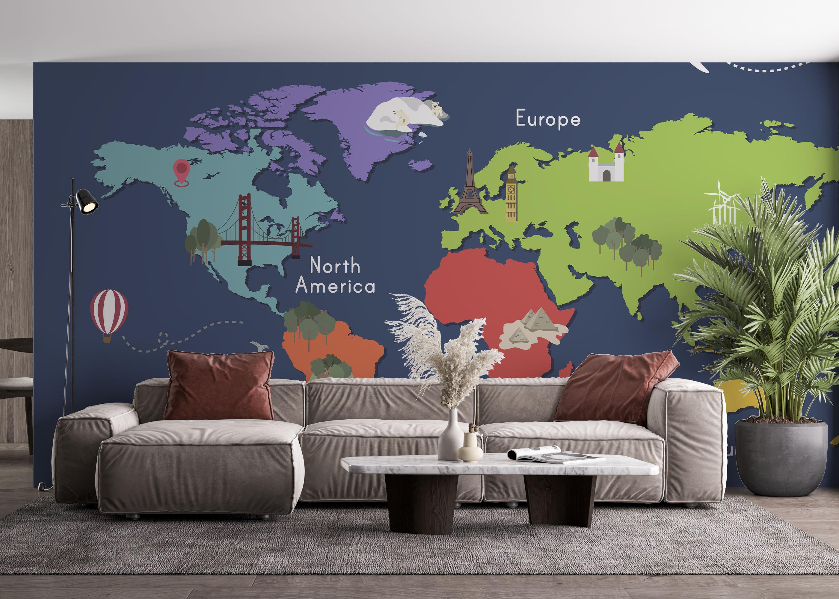 Fototapet Blue Wall Map mockup 4