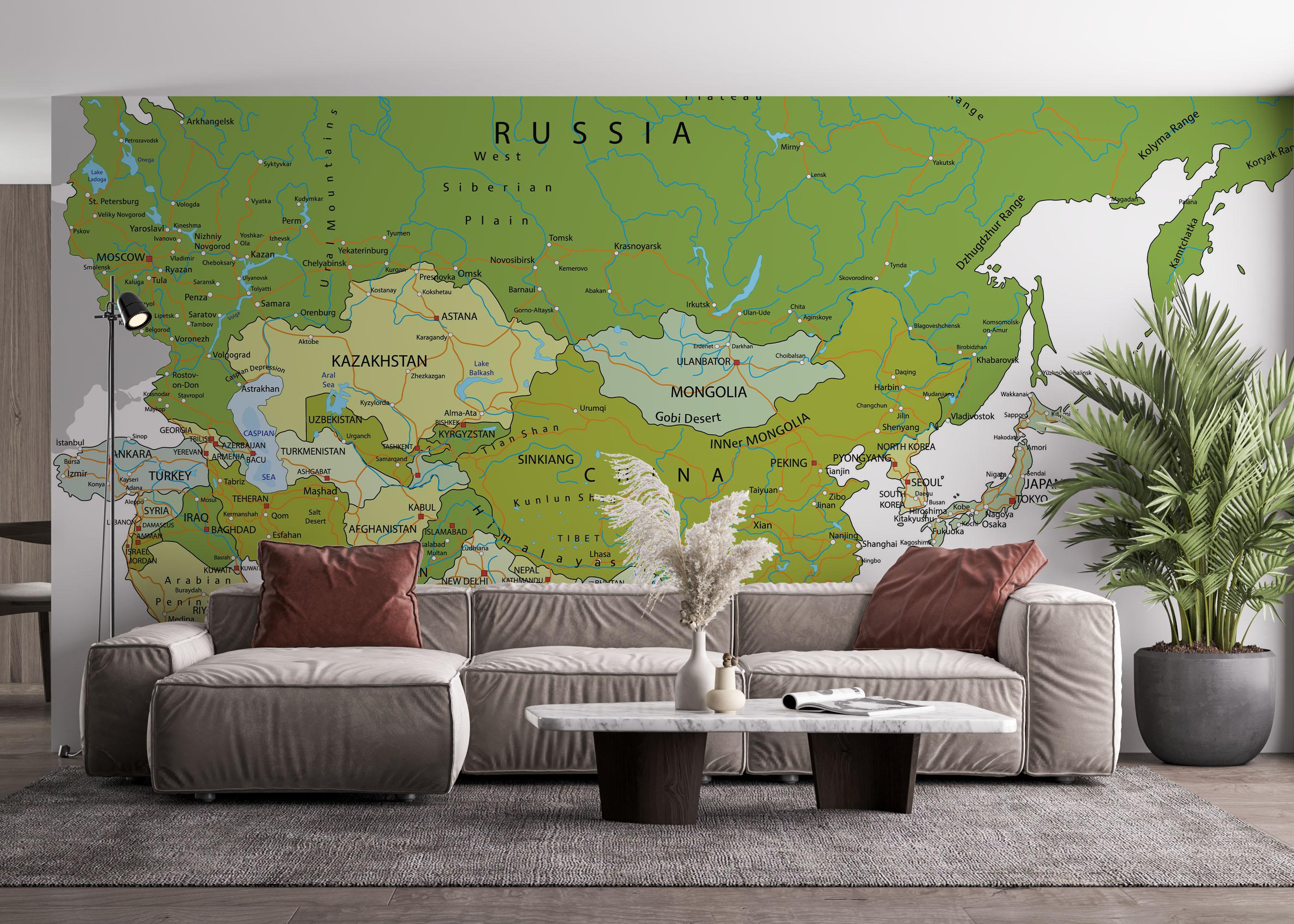 Fototapet Green Asia Map mockup 4
