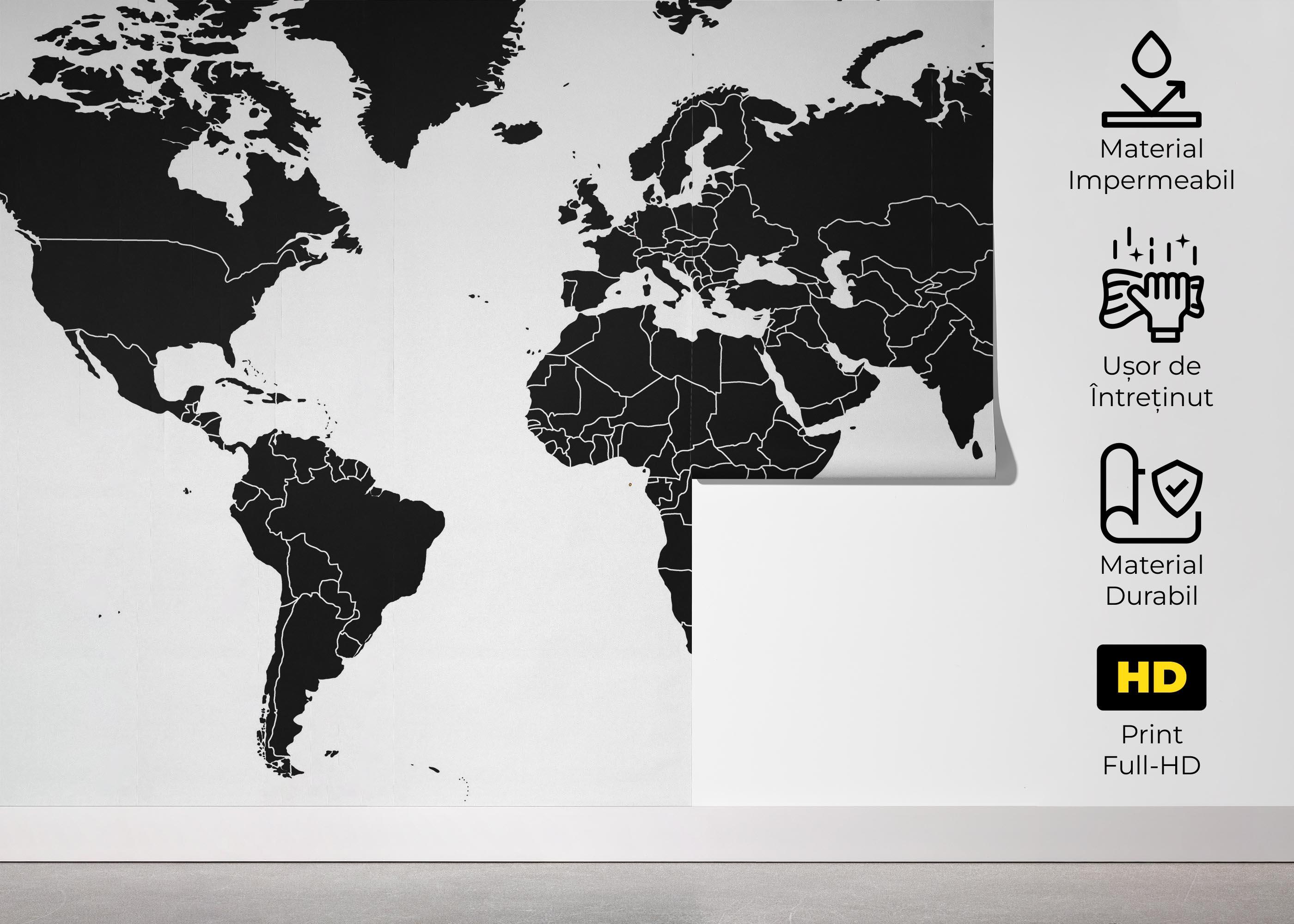 Fototapet Black World Map mockup 5