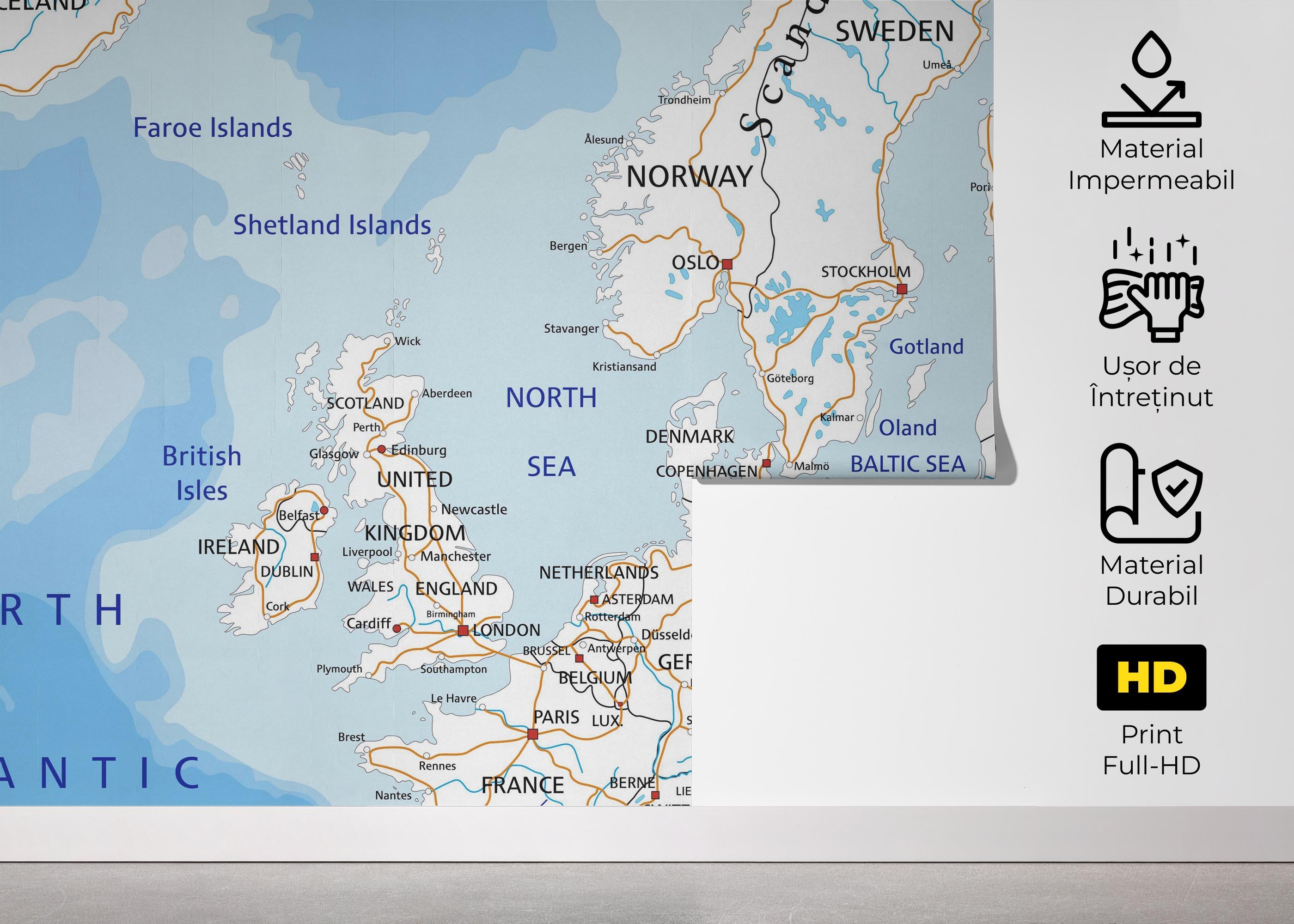 Fototapet Blue Europe Map mockup 5
