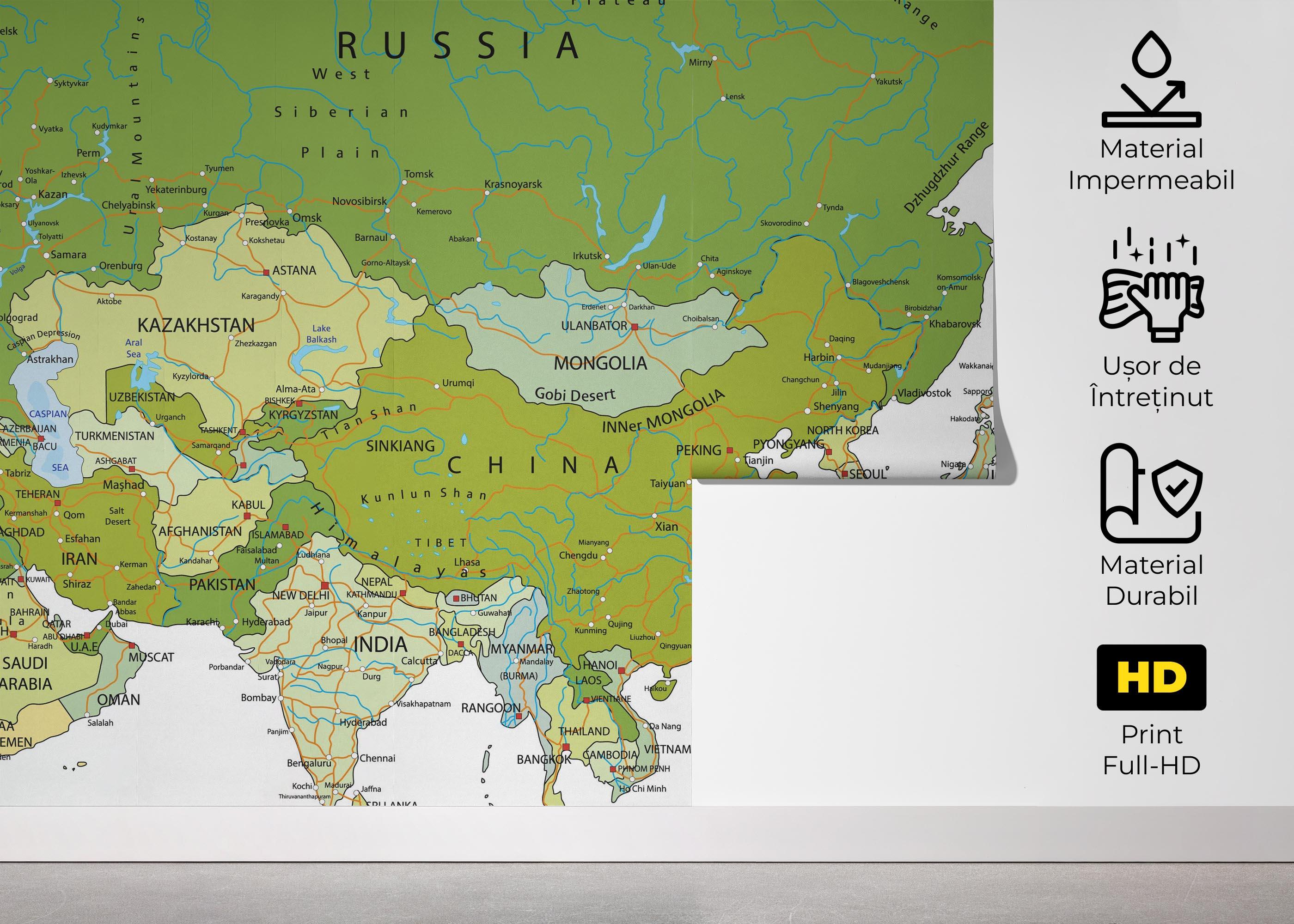 Fototapet Green Asia Map mockup 5