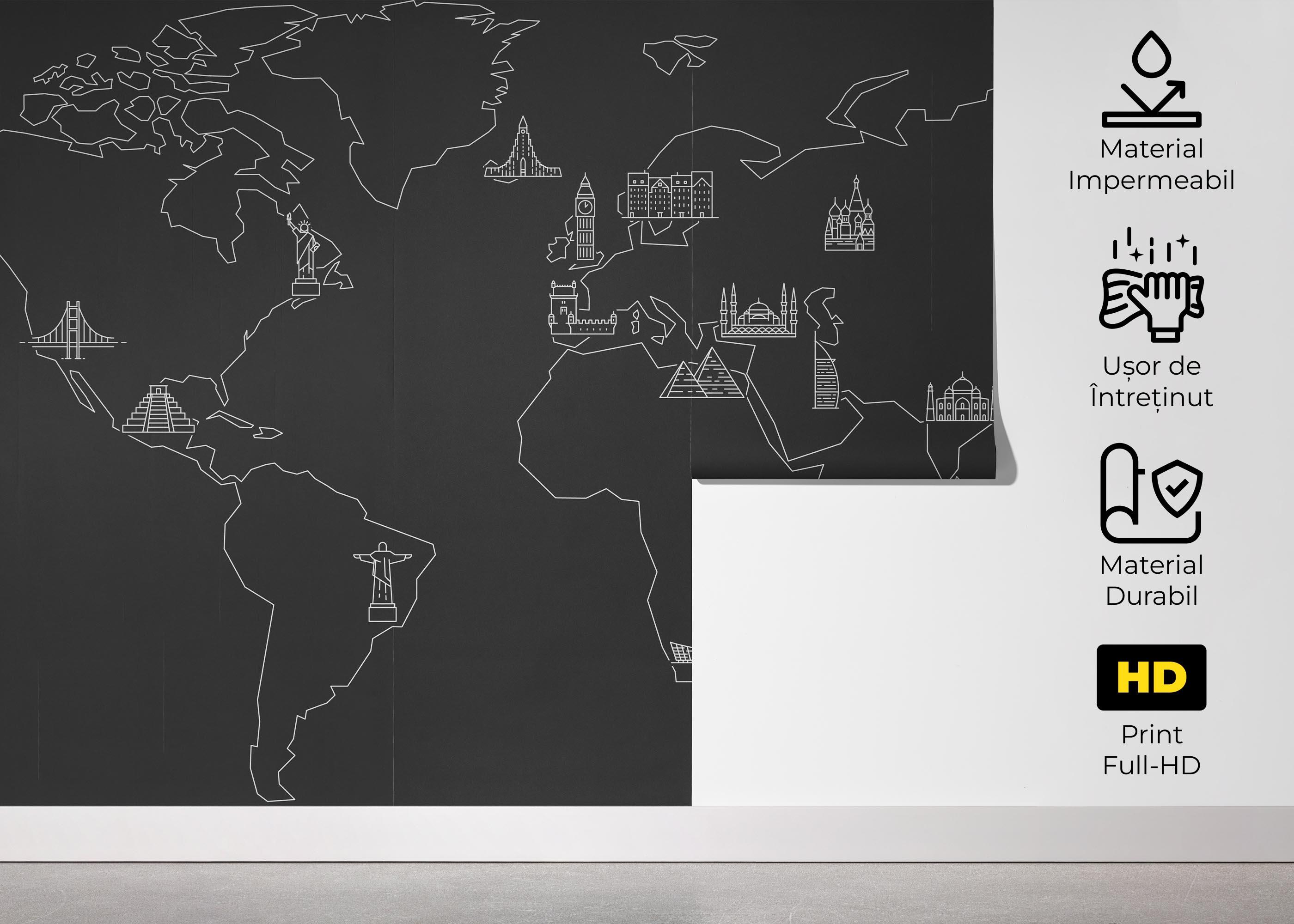 Fototapet Grey White Map mockup 5