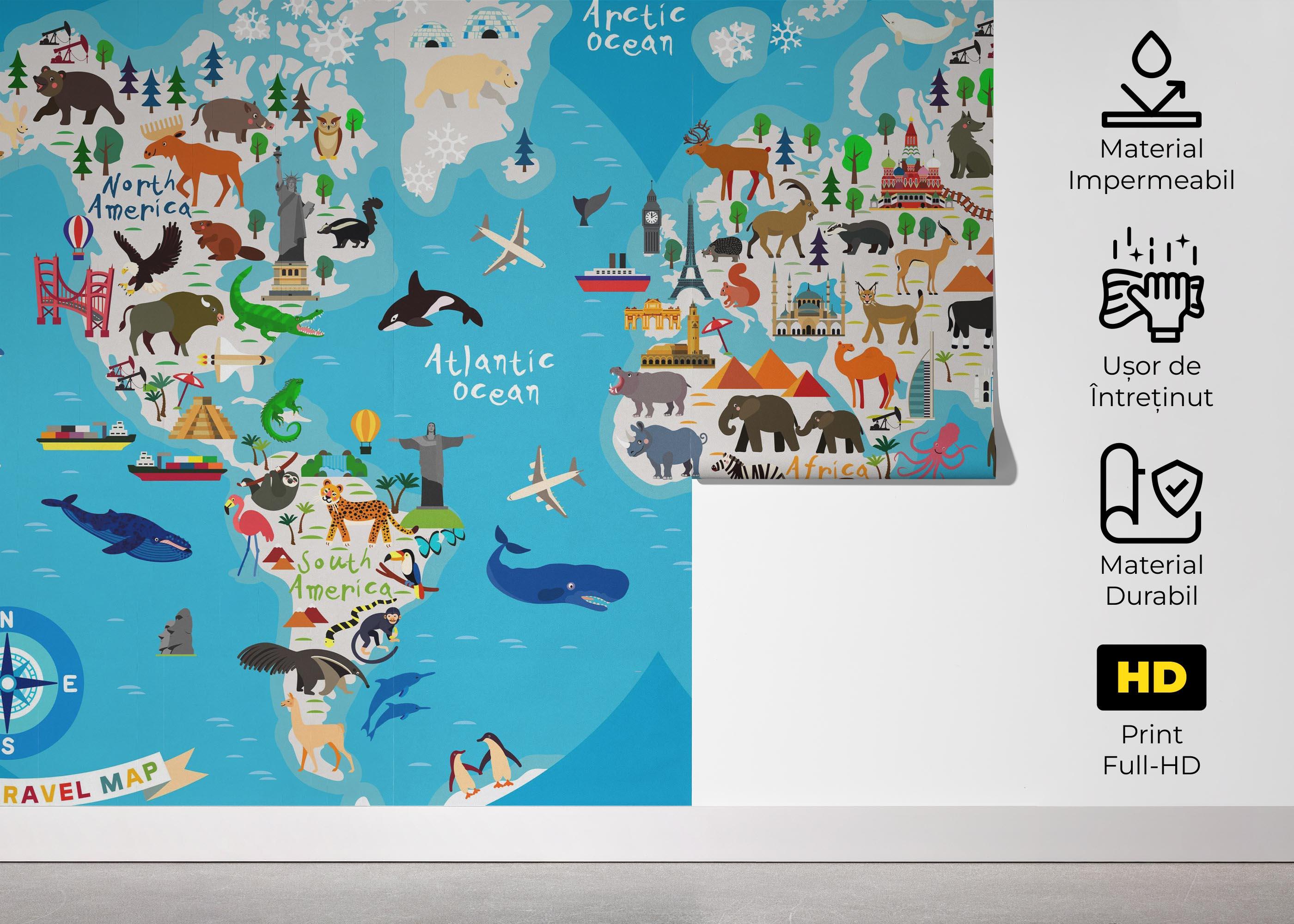 Fototapet World Map Animals mockup 5