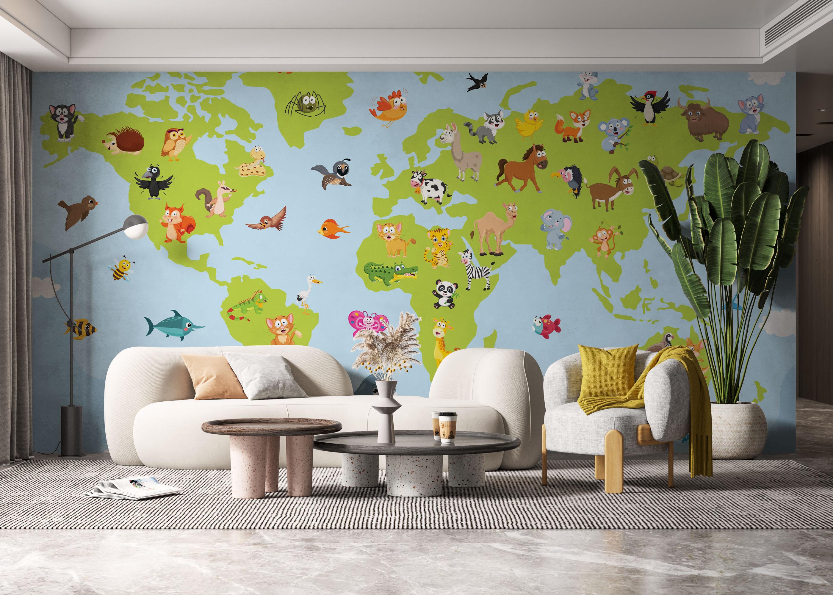 Fototapet Animal World Map mockup 6