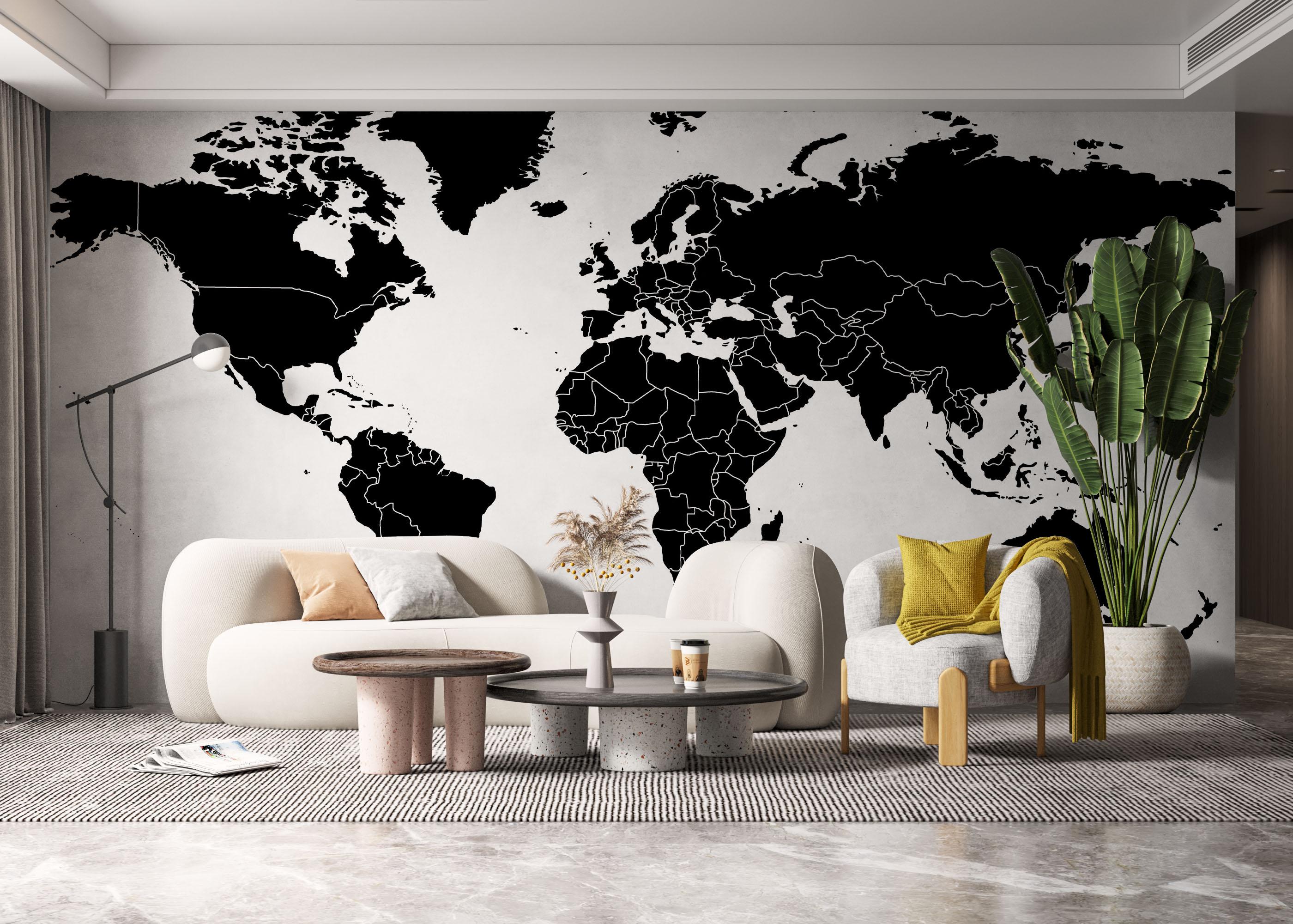 Fototapet Black World Map mockup 6