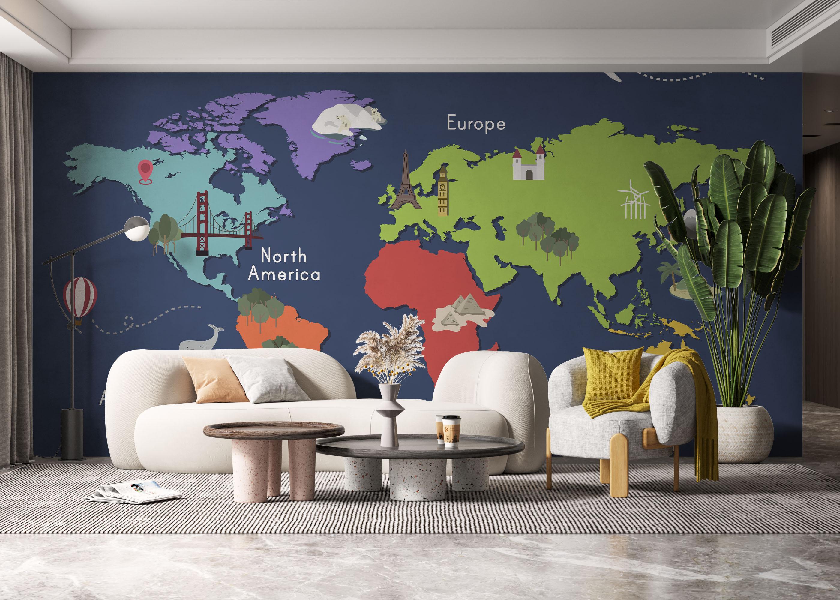 Fototapet Blue Wall Map mockup 6