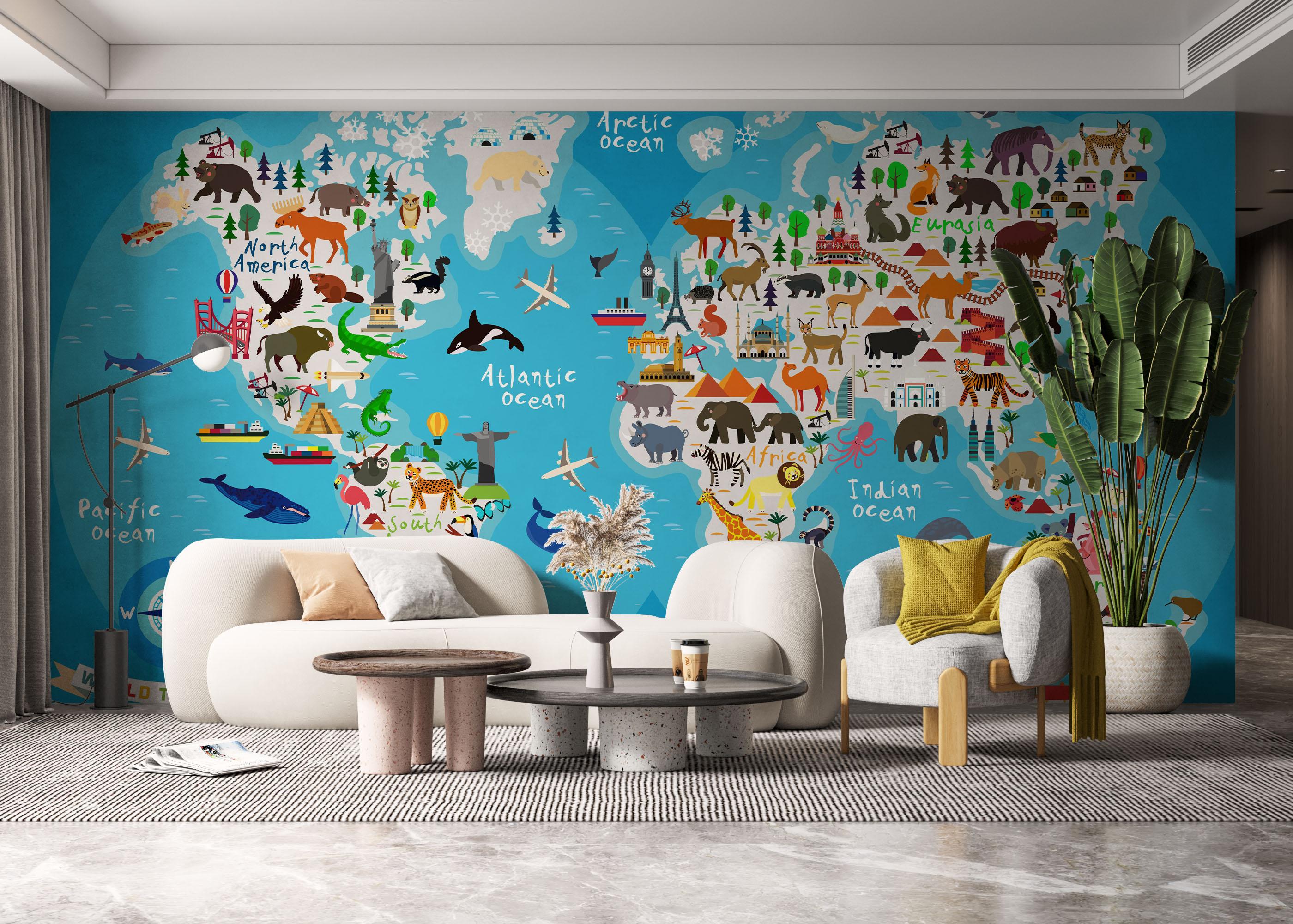 Fototapet World Map Animals mockup 6