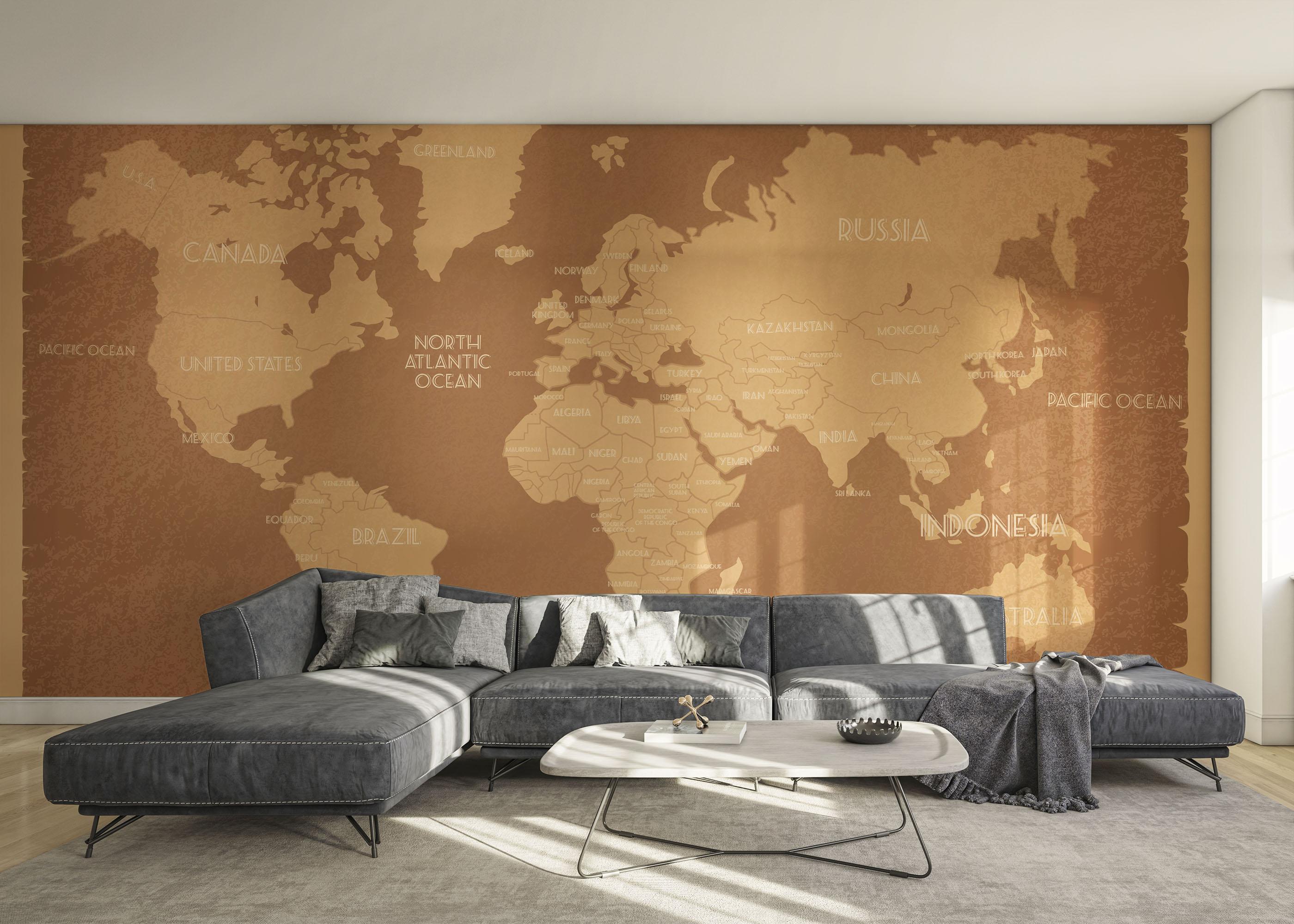 Fototapet Brown World Map mockup 0