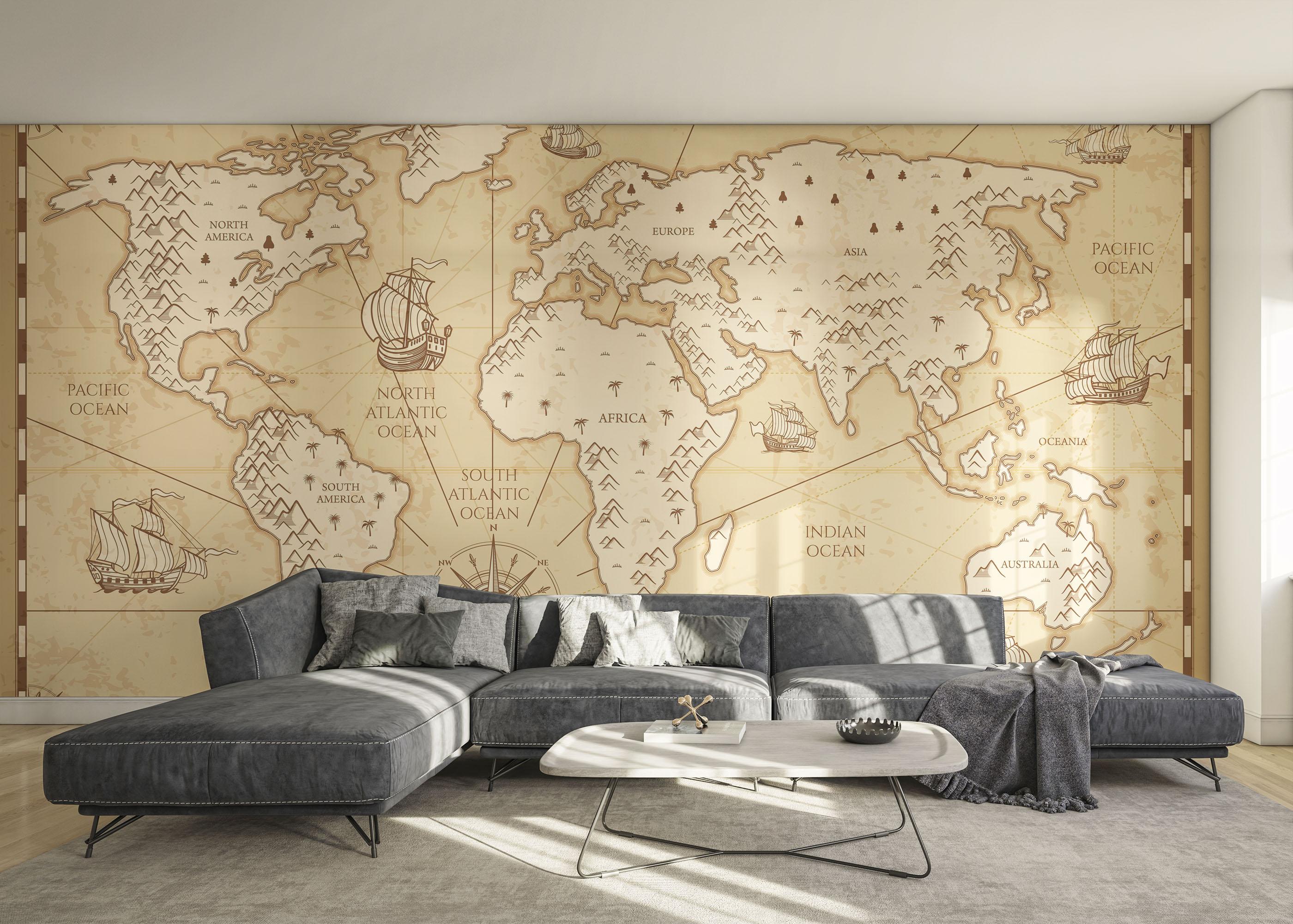 Fototapet Cream Map Compass mockup 0