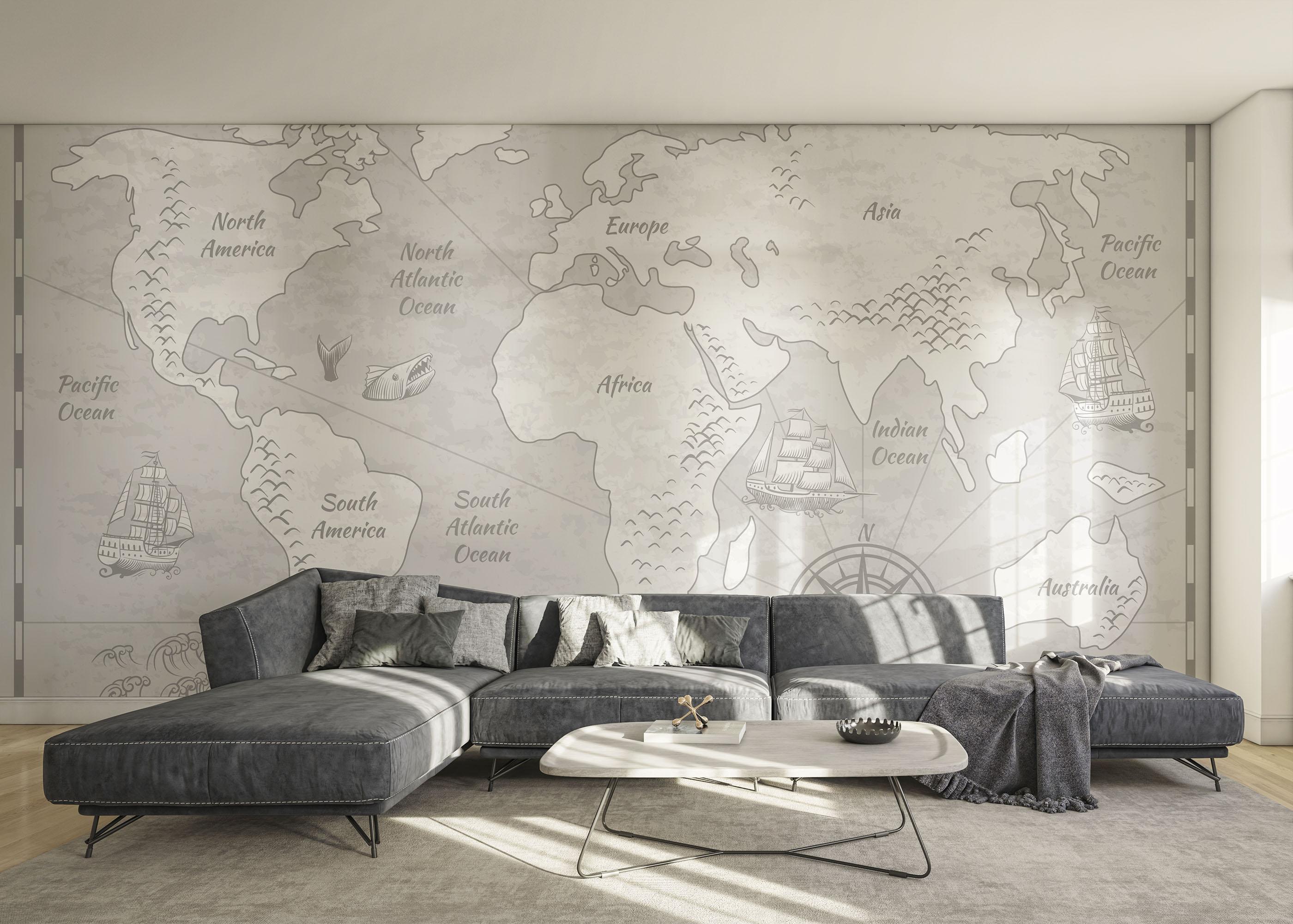 Fototapet Light Grey Map mockup 0
