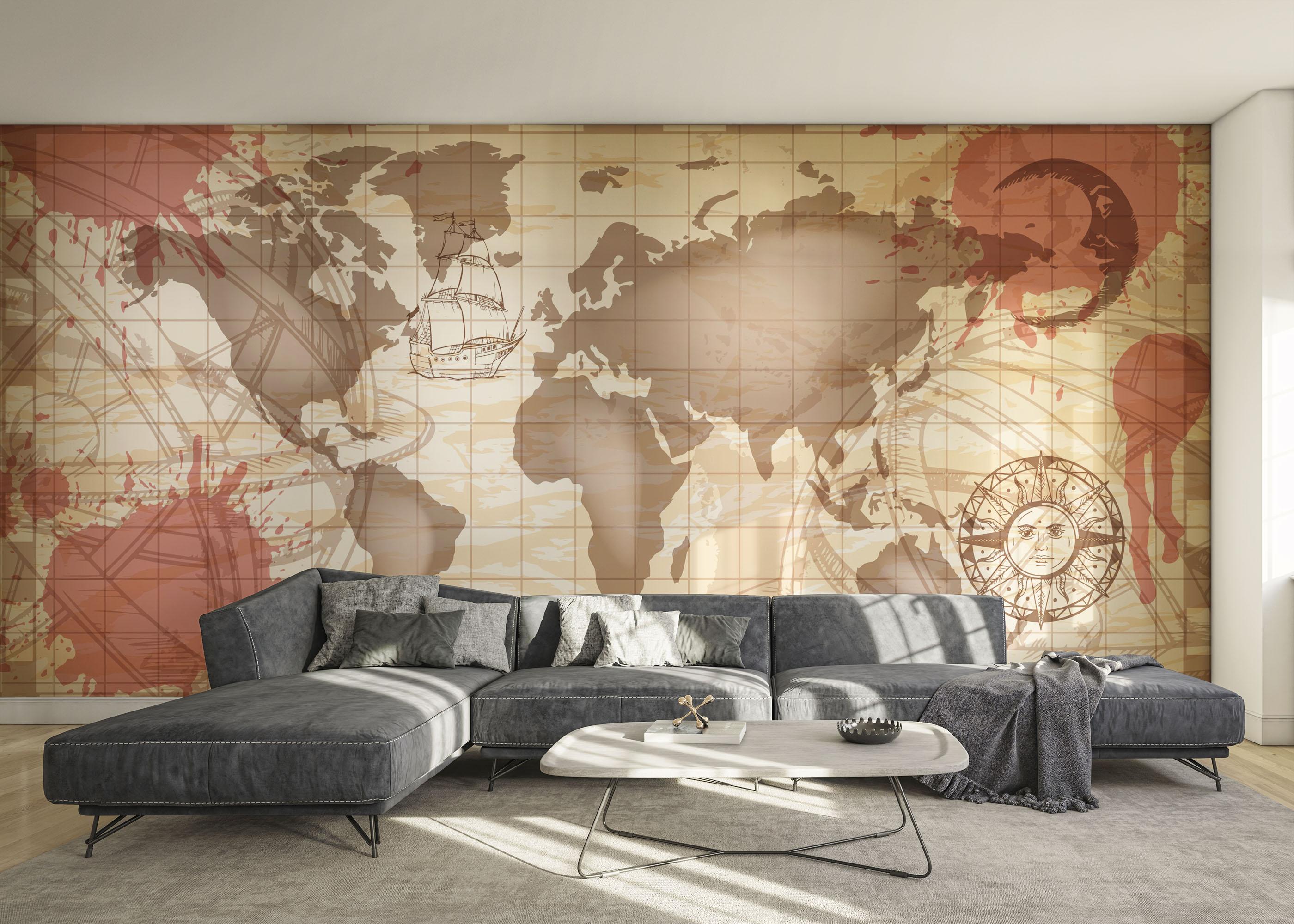 Fototapet Red Brown Map mockup 0