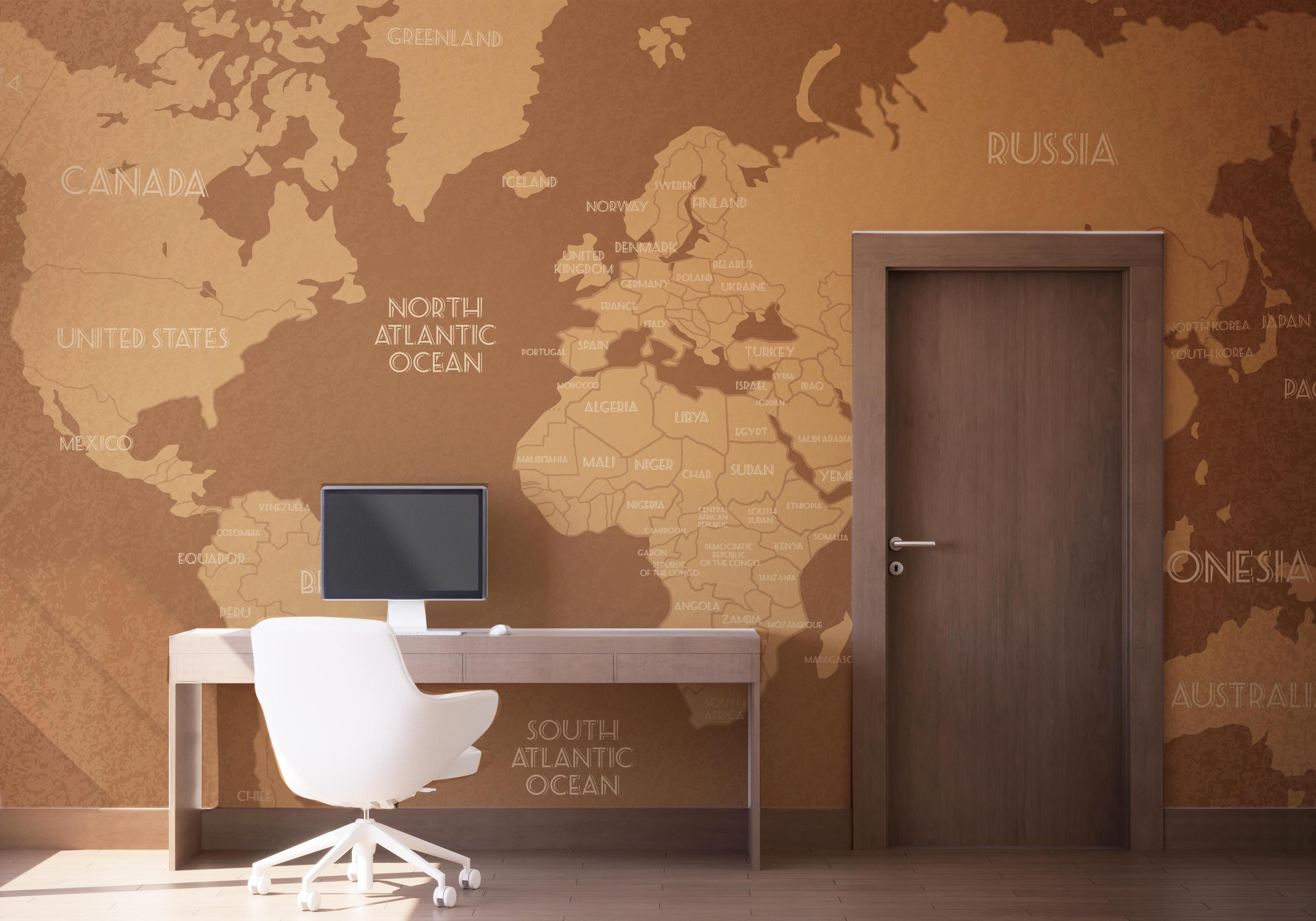 Fototapet Brown World Map mockup 1