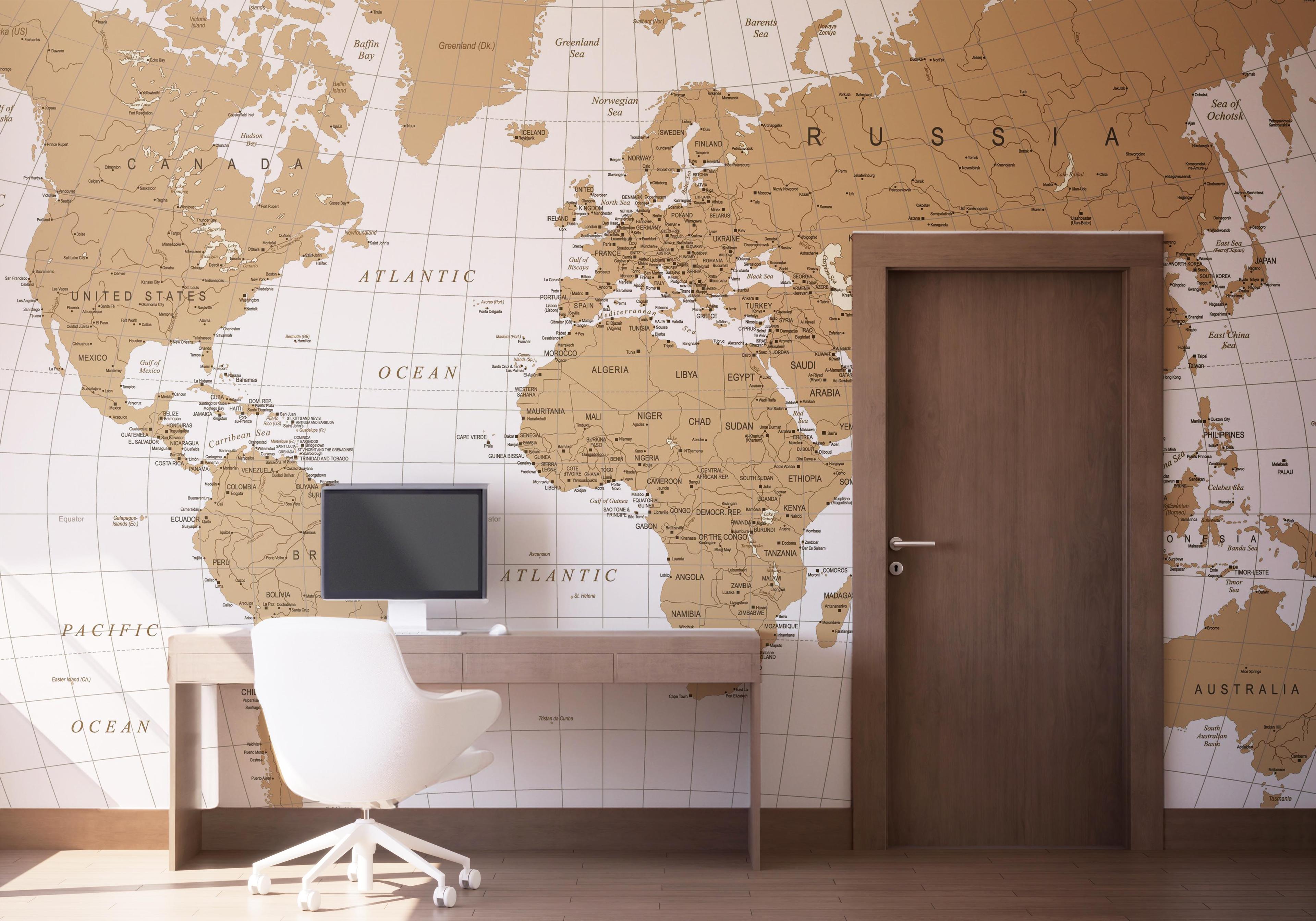 Fototapet Cream Line Old Map mockup 1