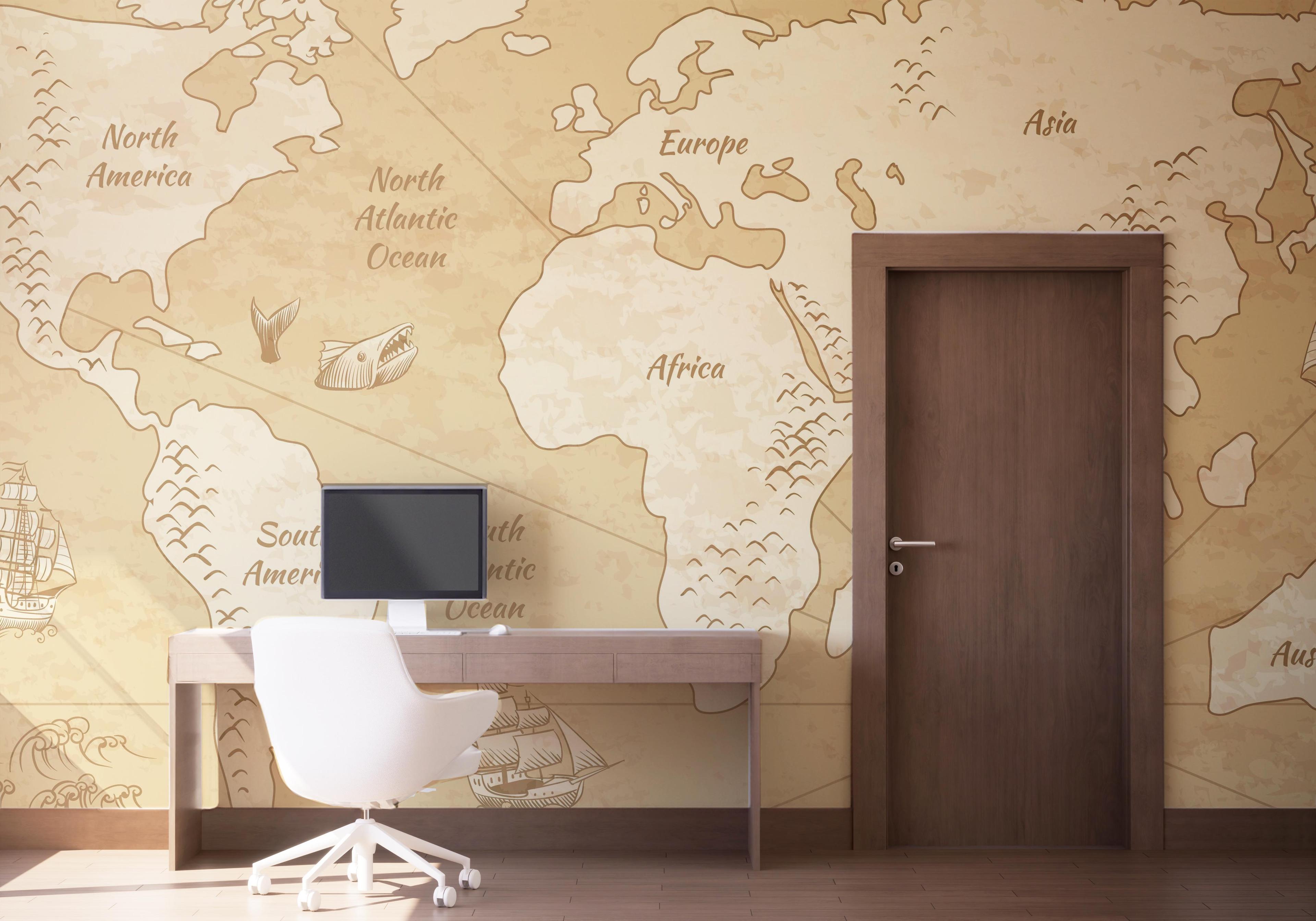 Fototapet Map Old Cream mockup 1