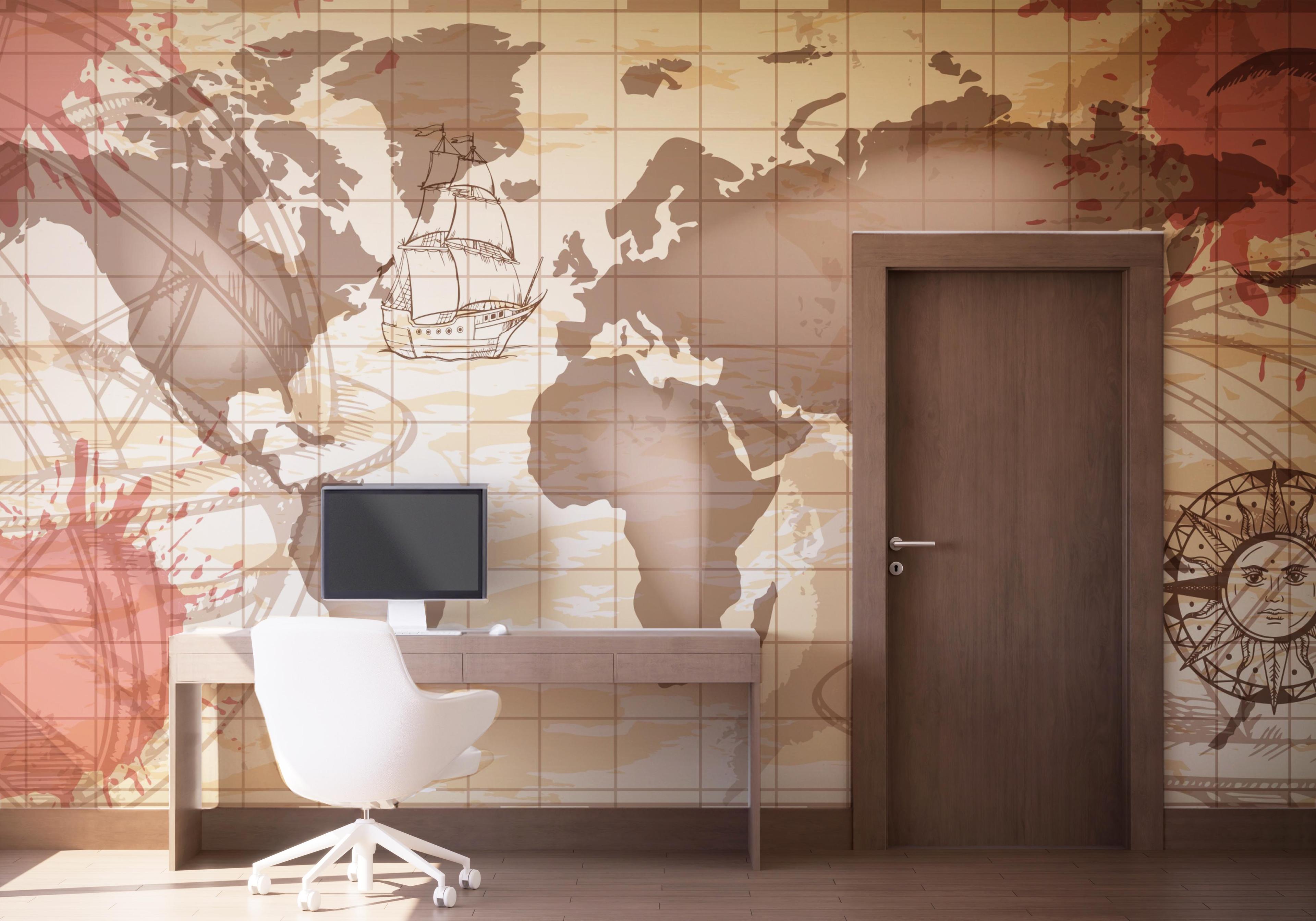 Fototapet Red Brown Map mockup 1