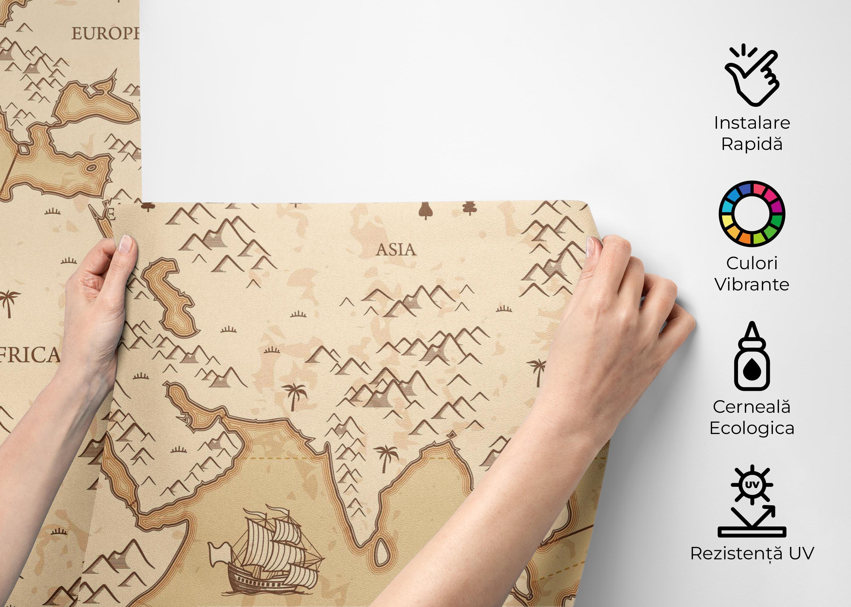 Fototapet Cream Map Compass mockup 2