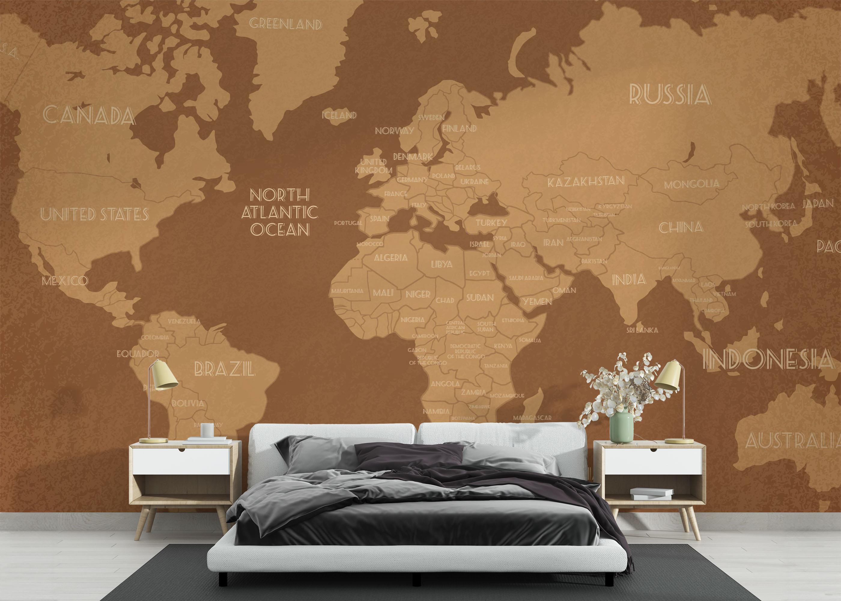 Fototapet Brown World Map mockup 3