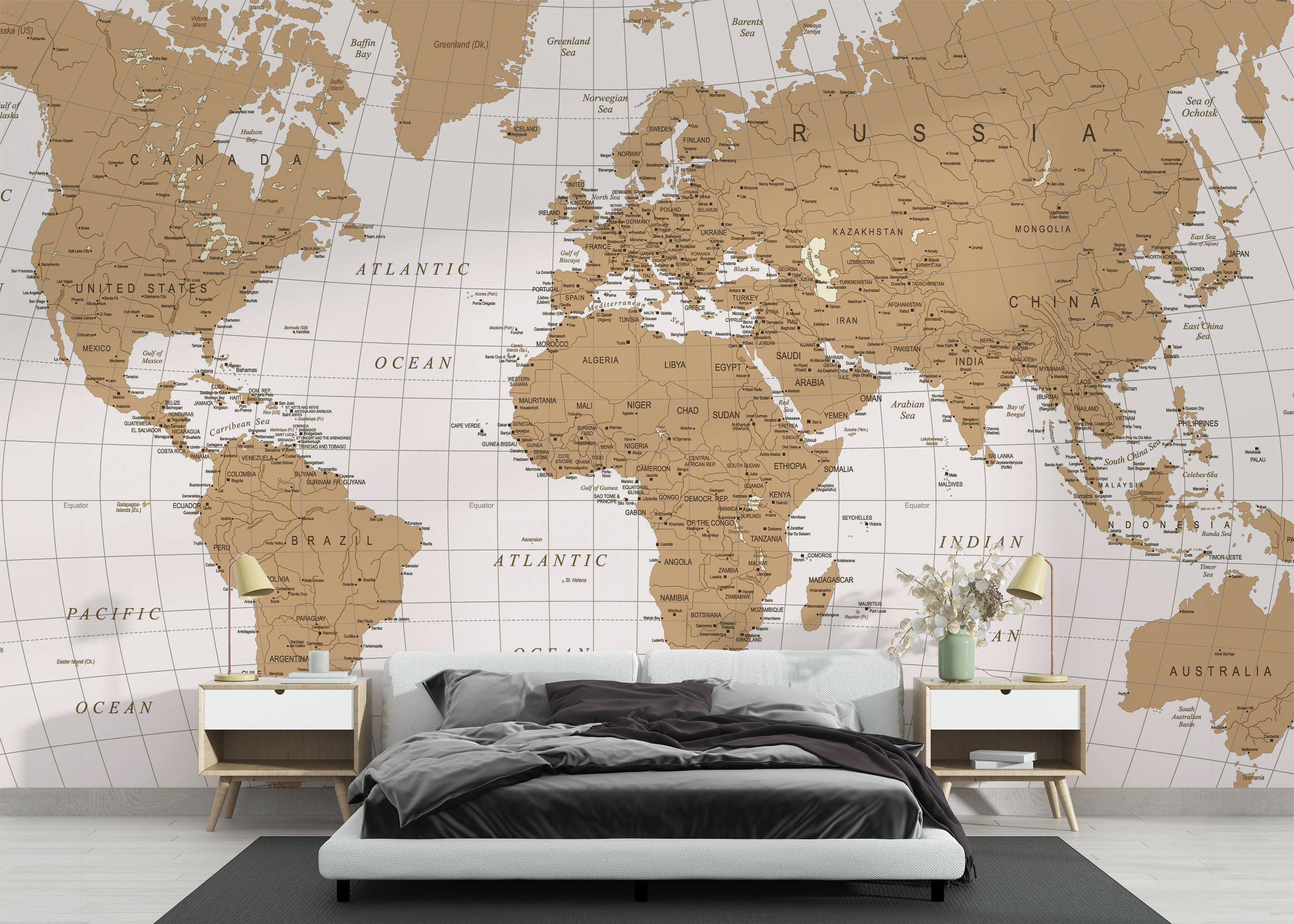 Fototapet Cream Line Old Map mockup 3