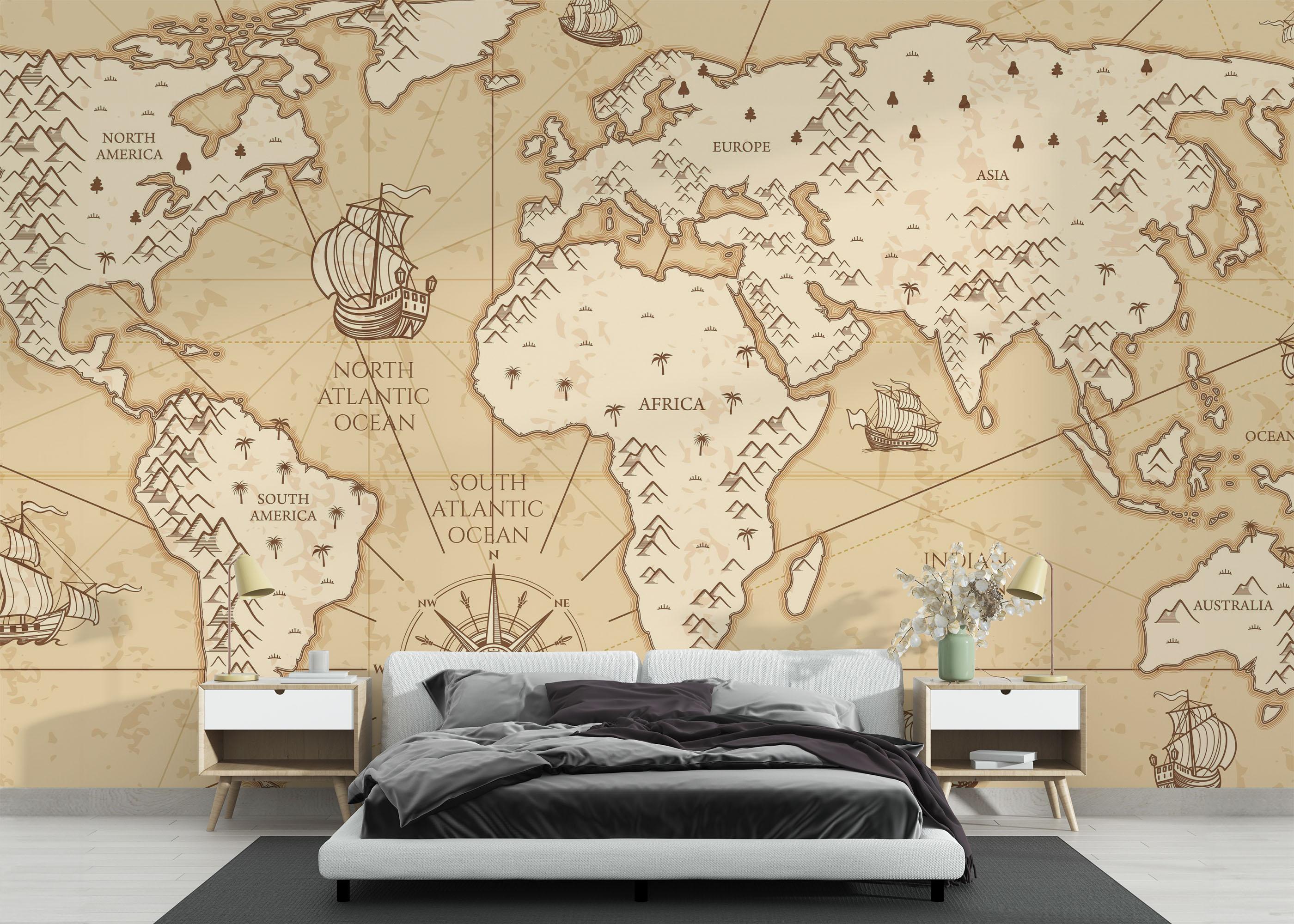 Fototapet Cream Map Compass mockup 3