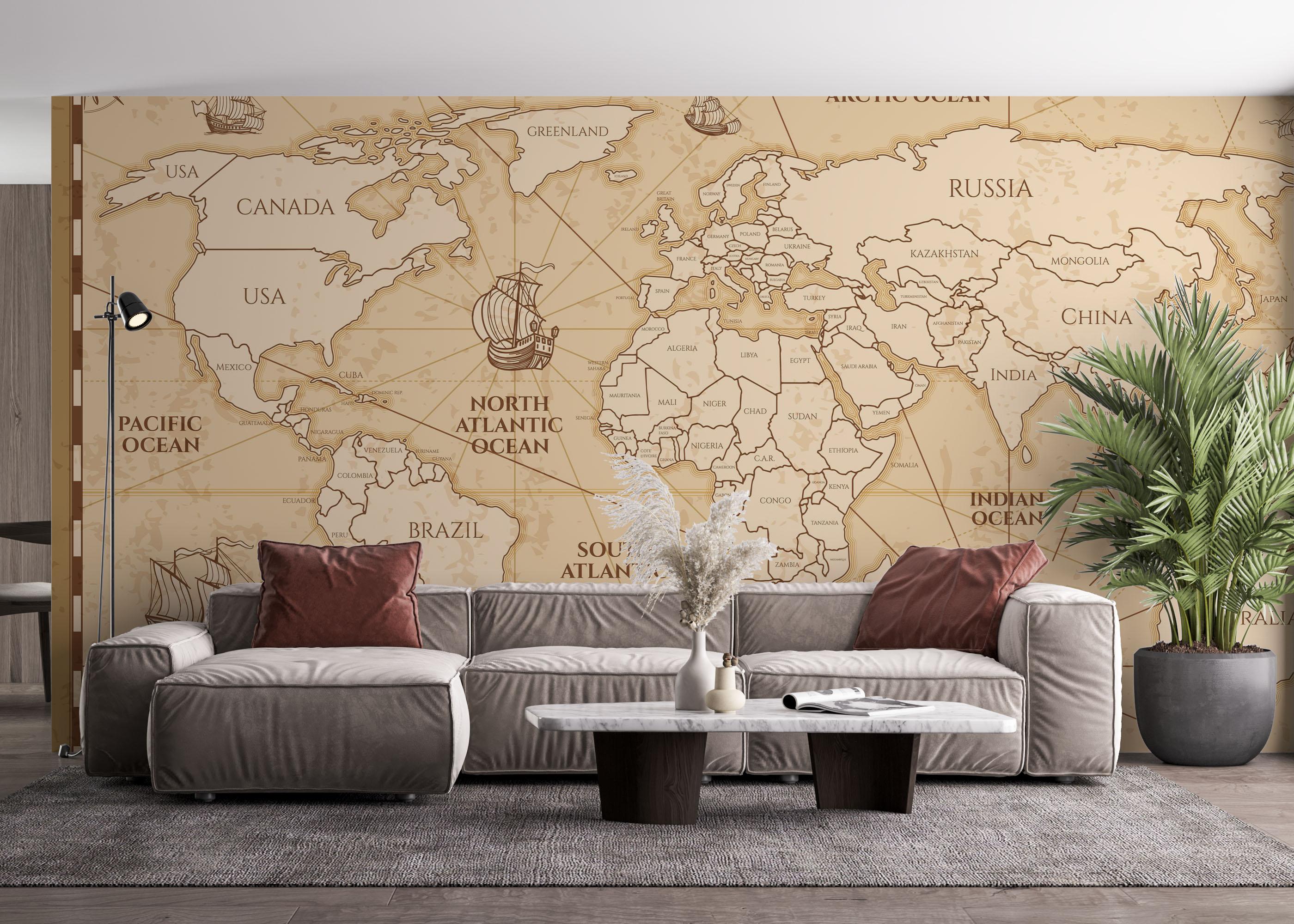 Fototapet Boat Old Map mockup 4