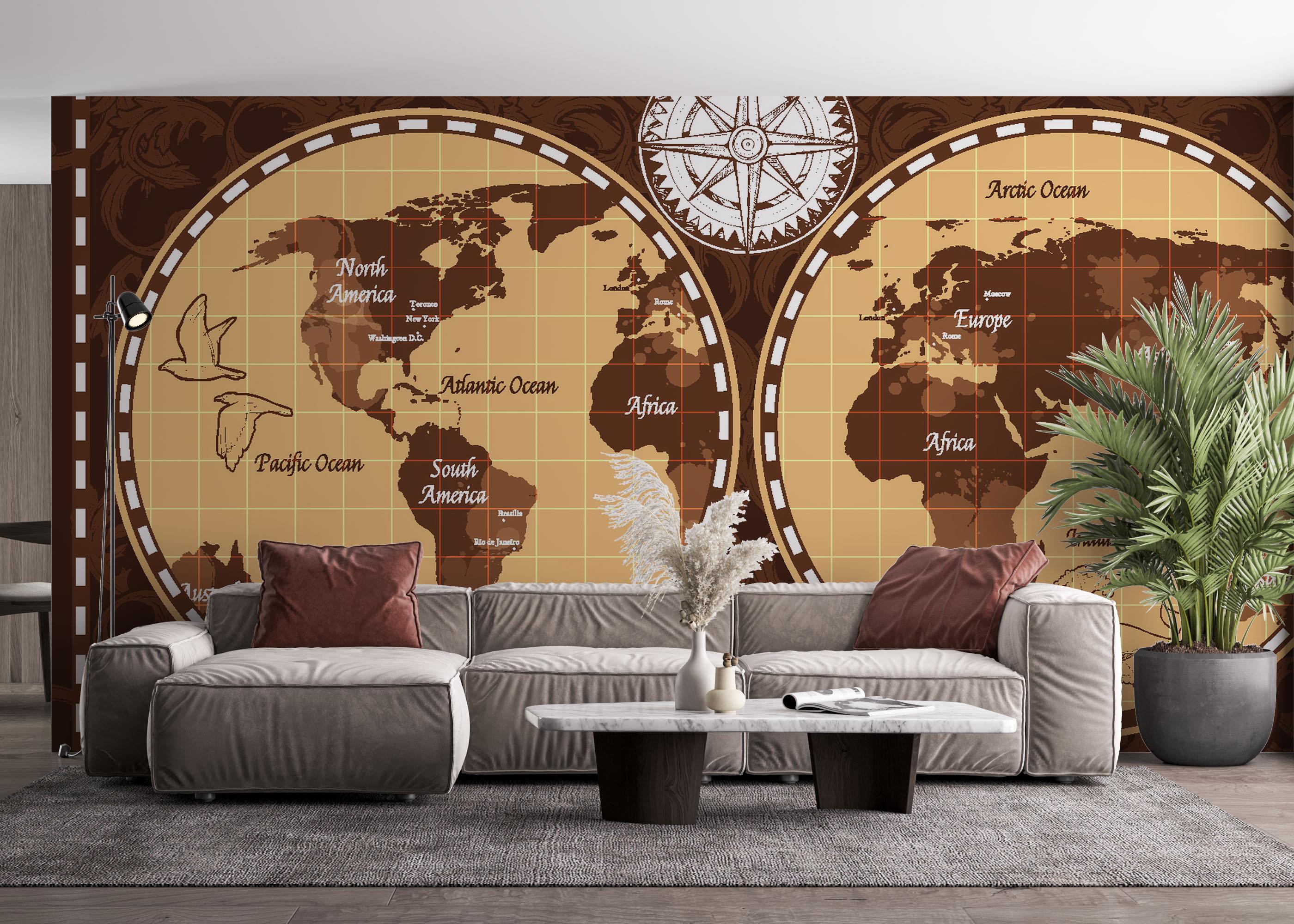 Fototapet Brown Old Map mockup 4
