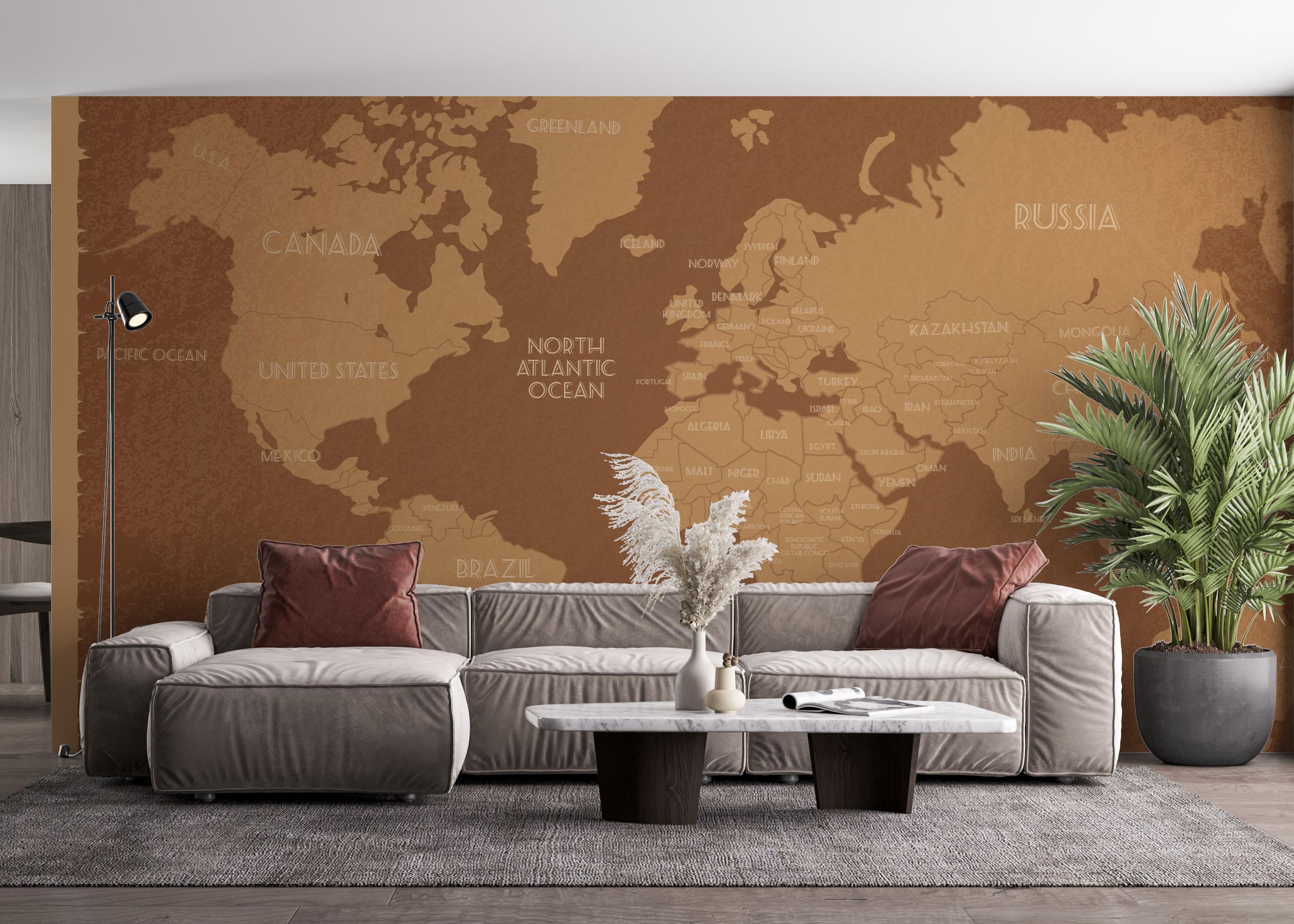 Fototapet Brown World Map mockup 4