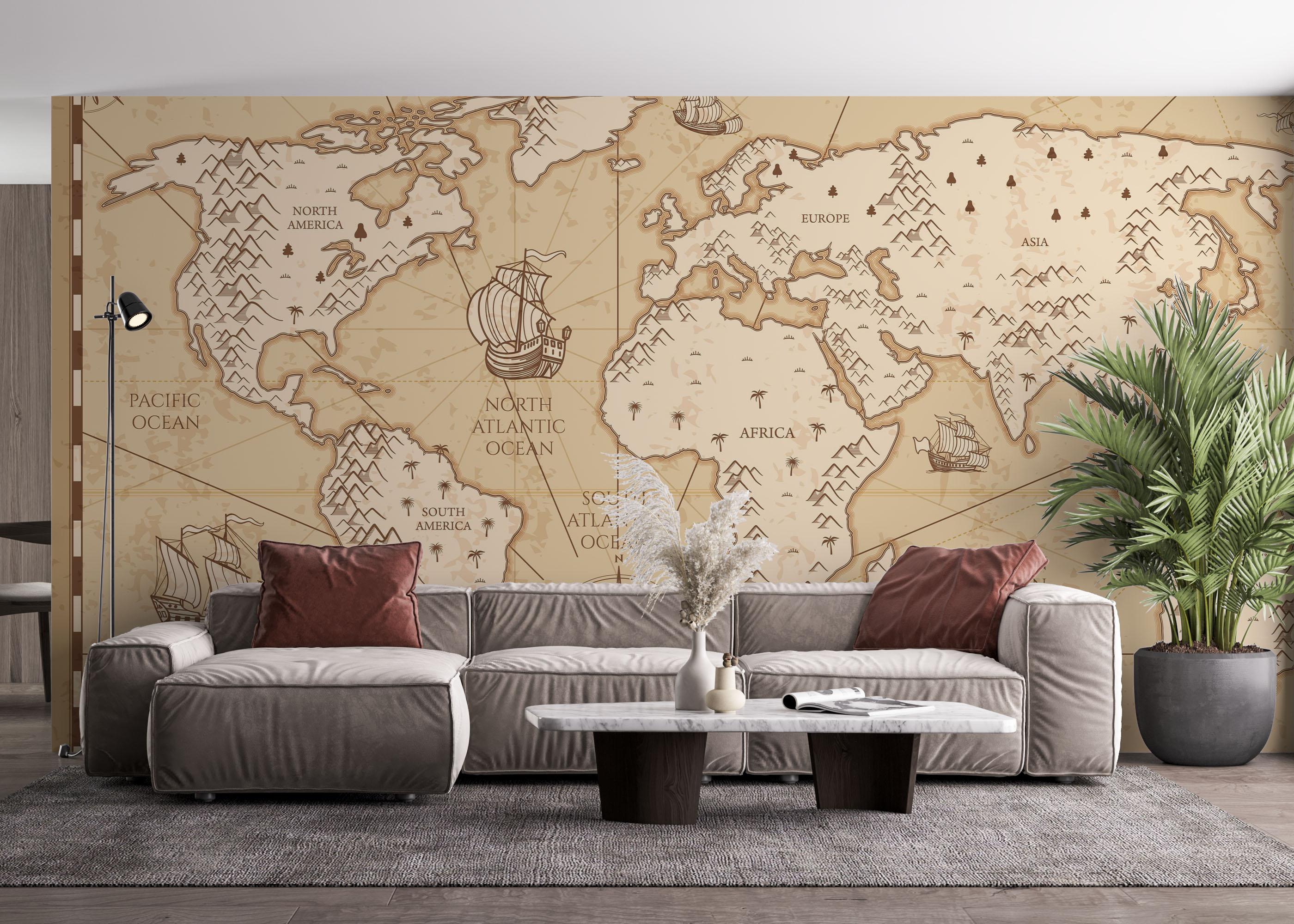 Fototapet Cream Map Compass mockup 4