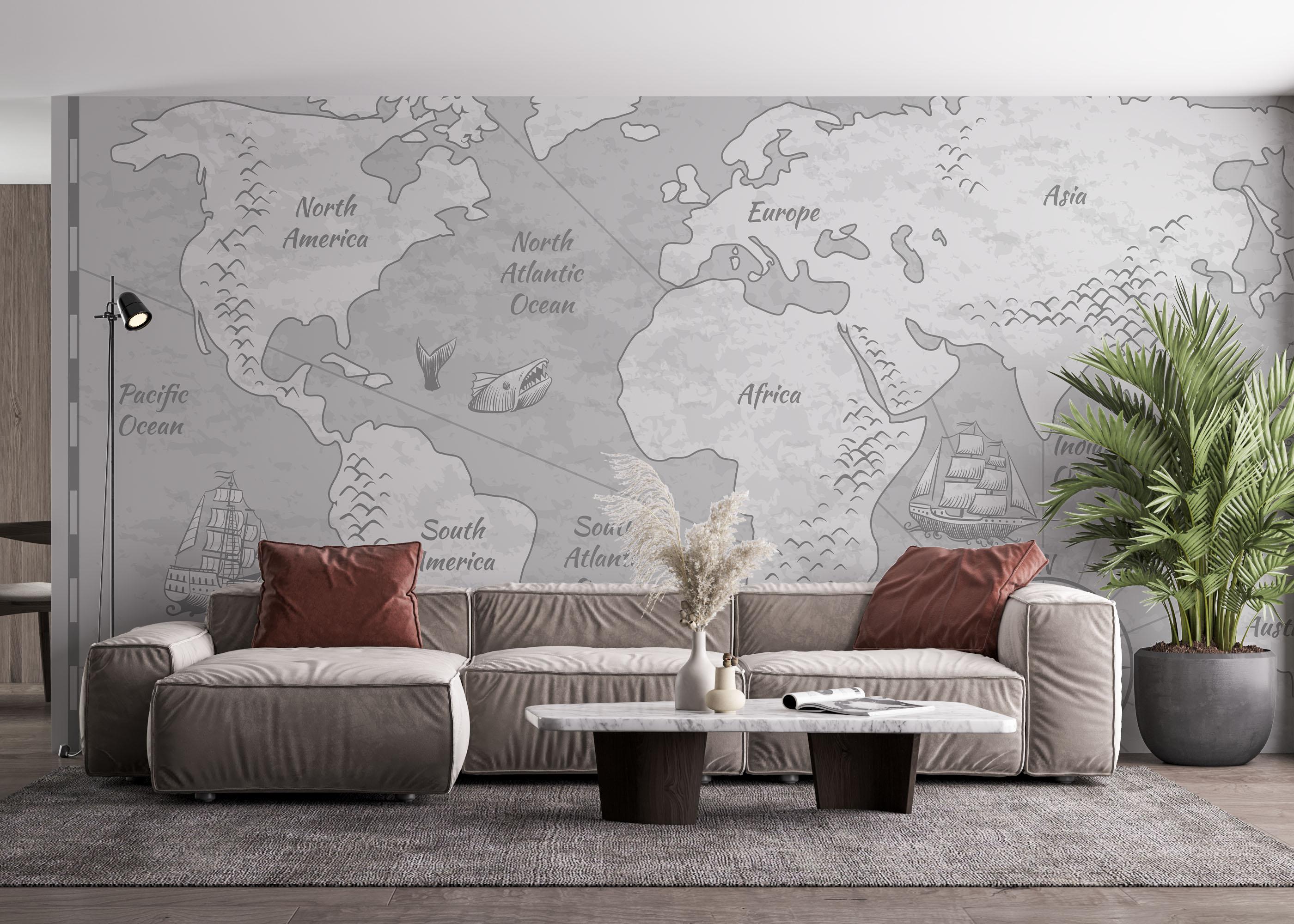 Fototapet Light Grey Map mockup 4