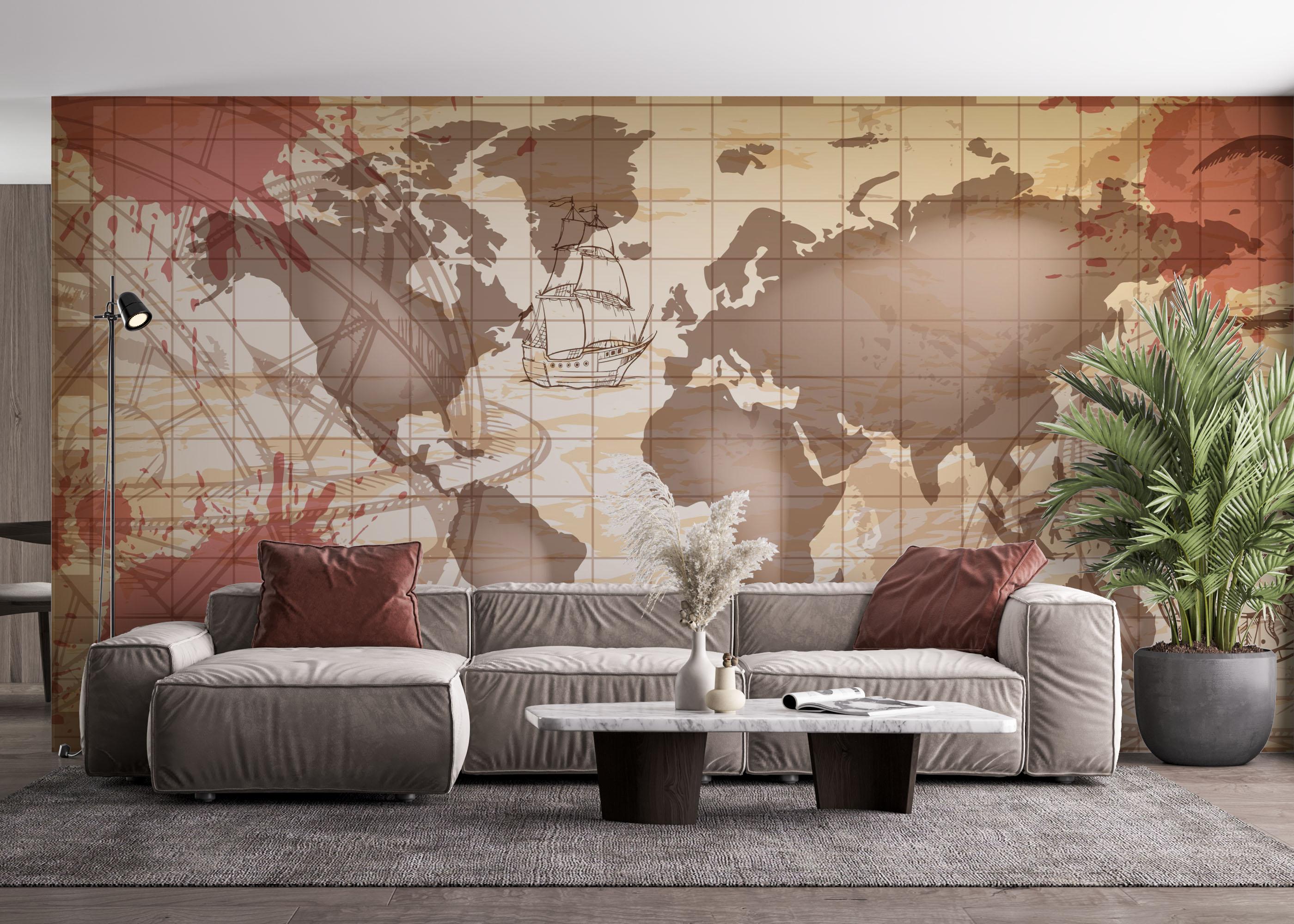 Fototapet Red Brown Map mockup 4