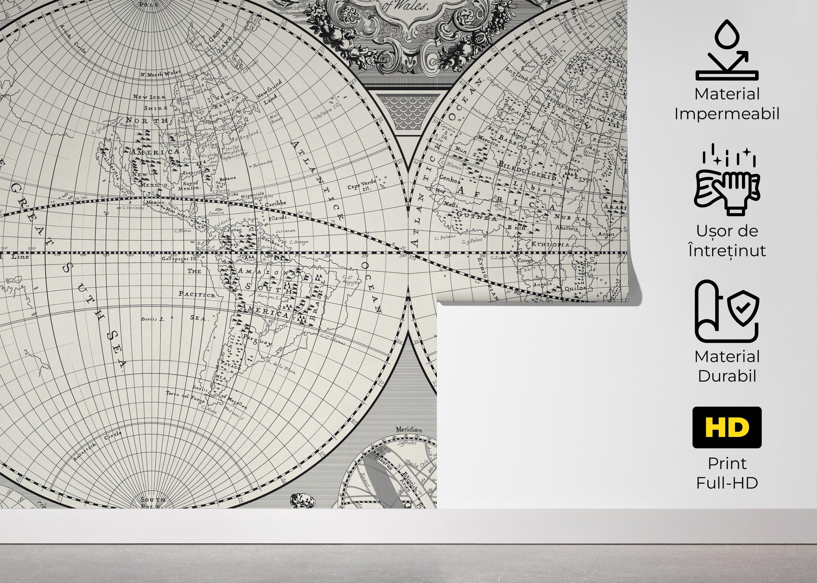 Fototapet Black Old Map mockup 5