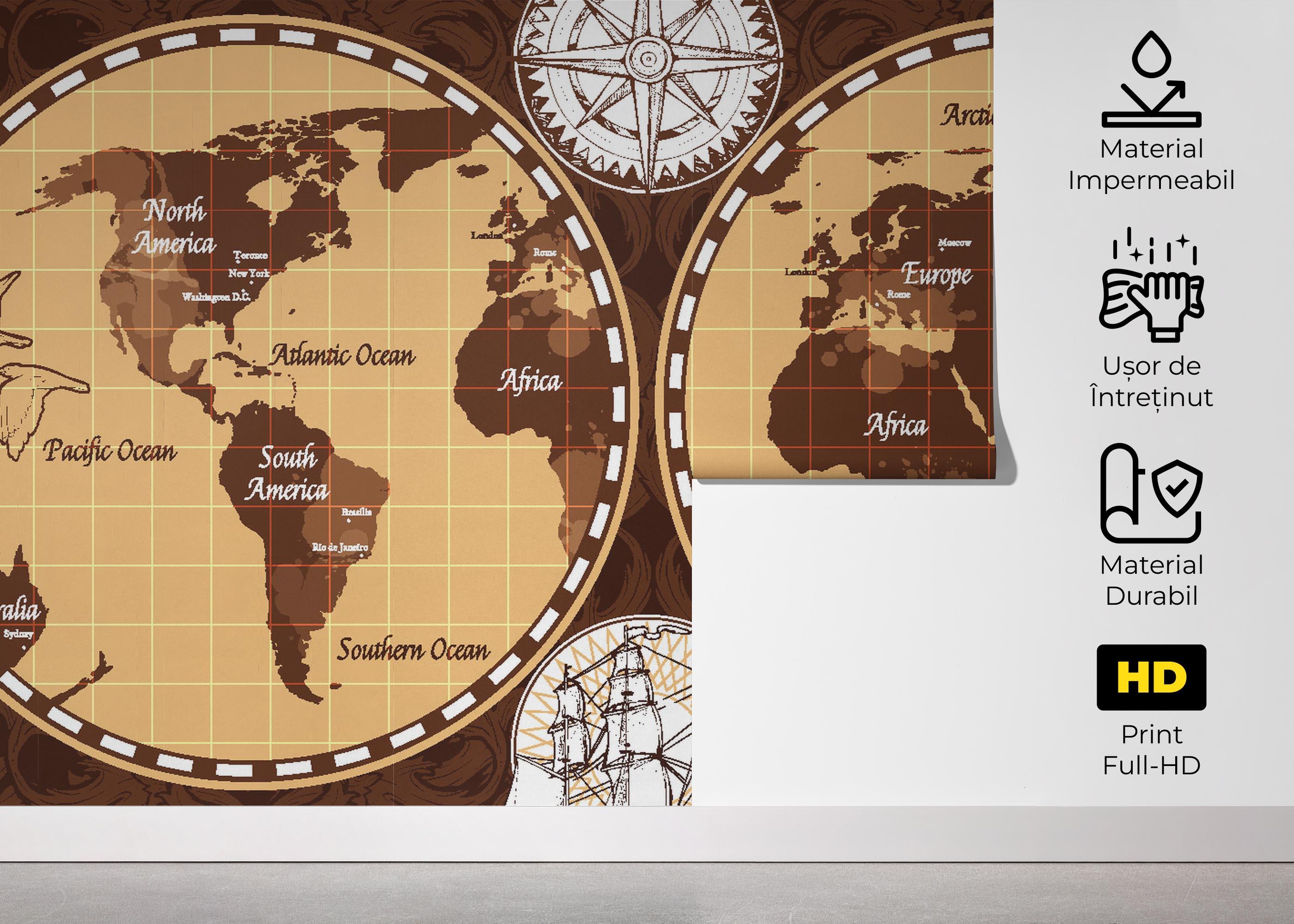 Fototapet Brown Old Map mockup 5