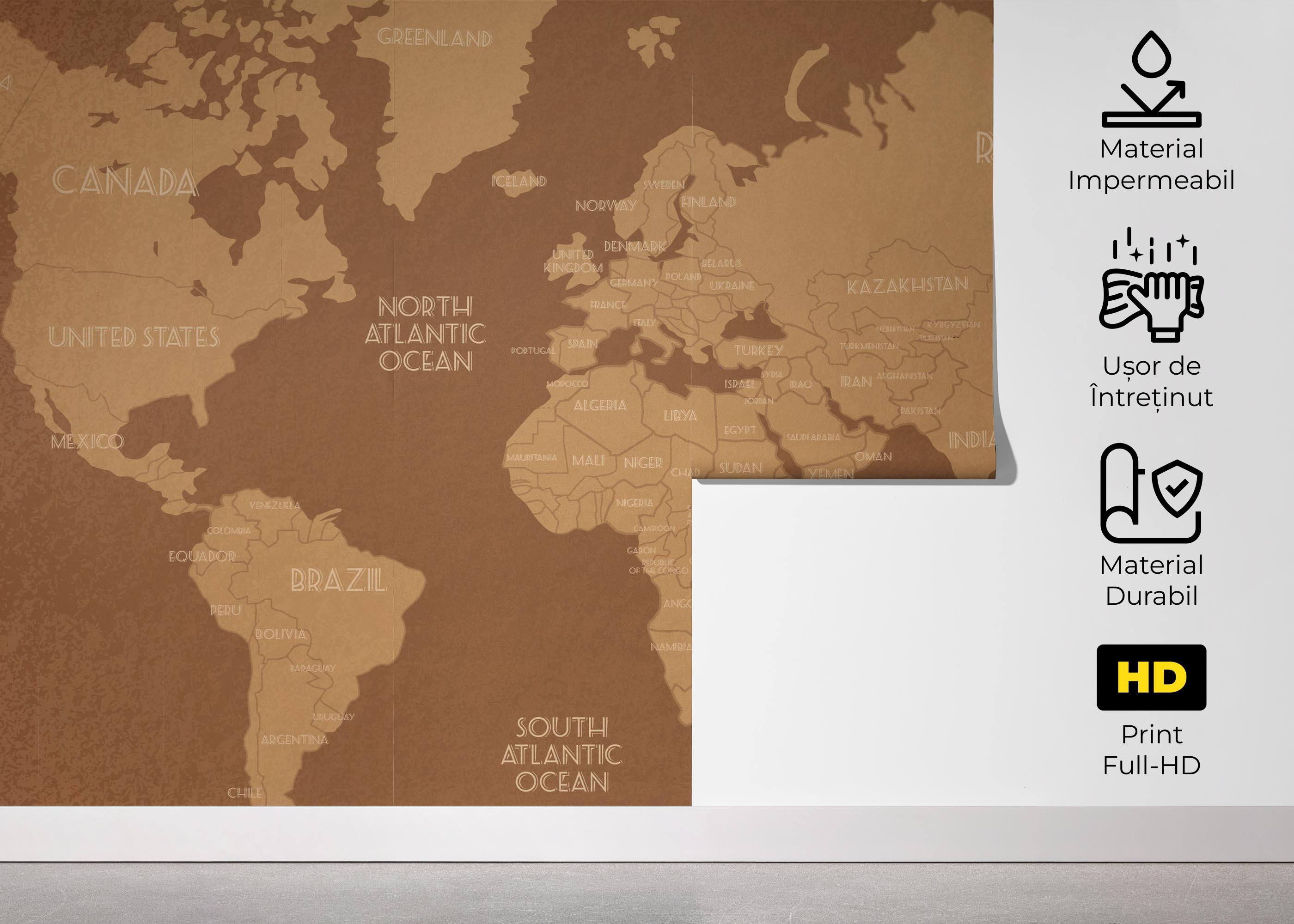 Fototapet Brown World Map mockup 5