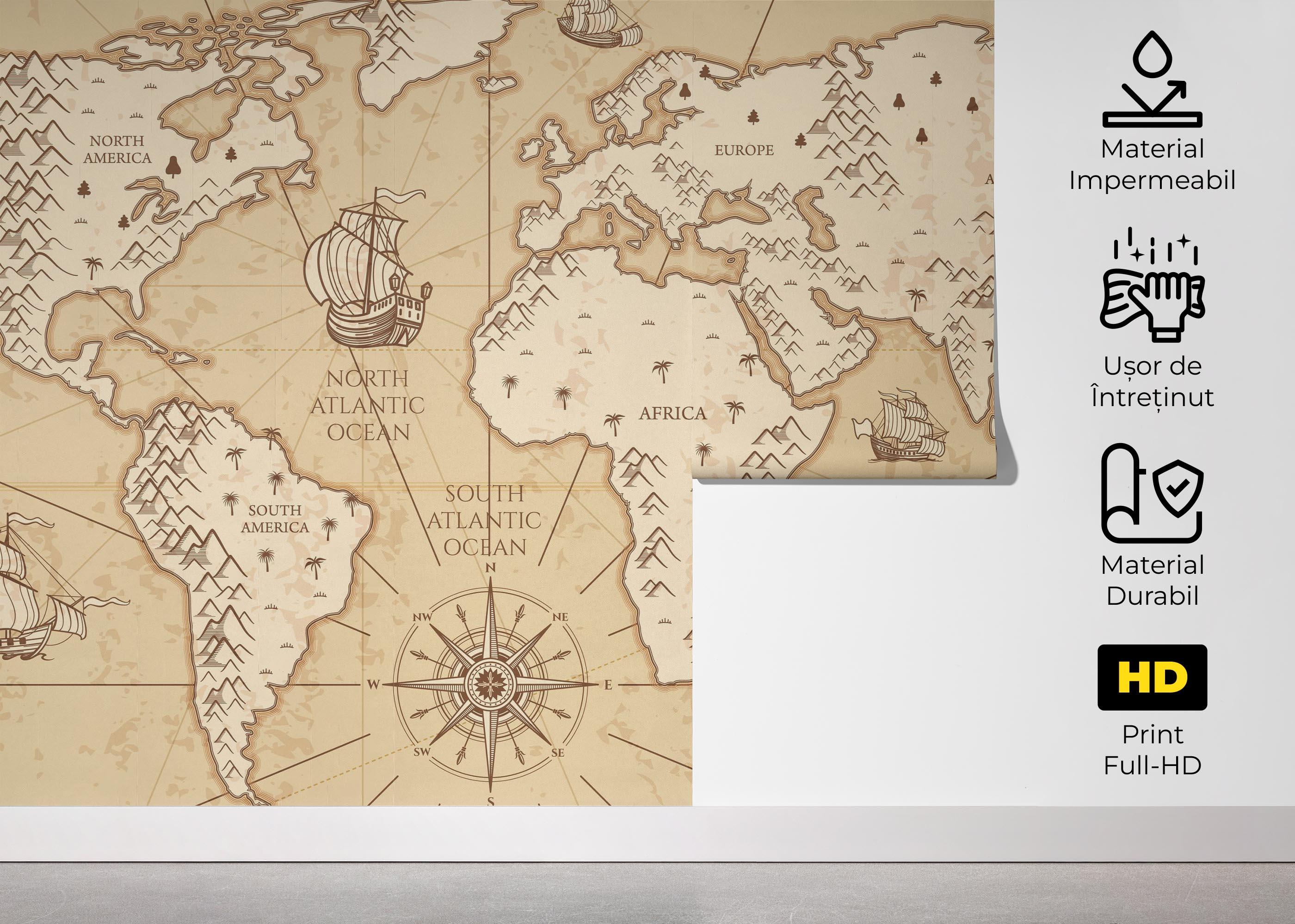 Fototapet Cream Map Compass mockup 5