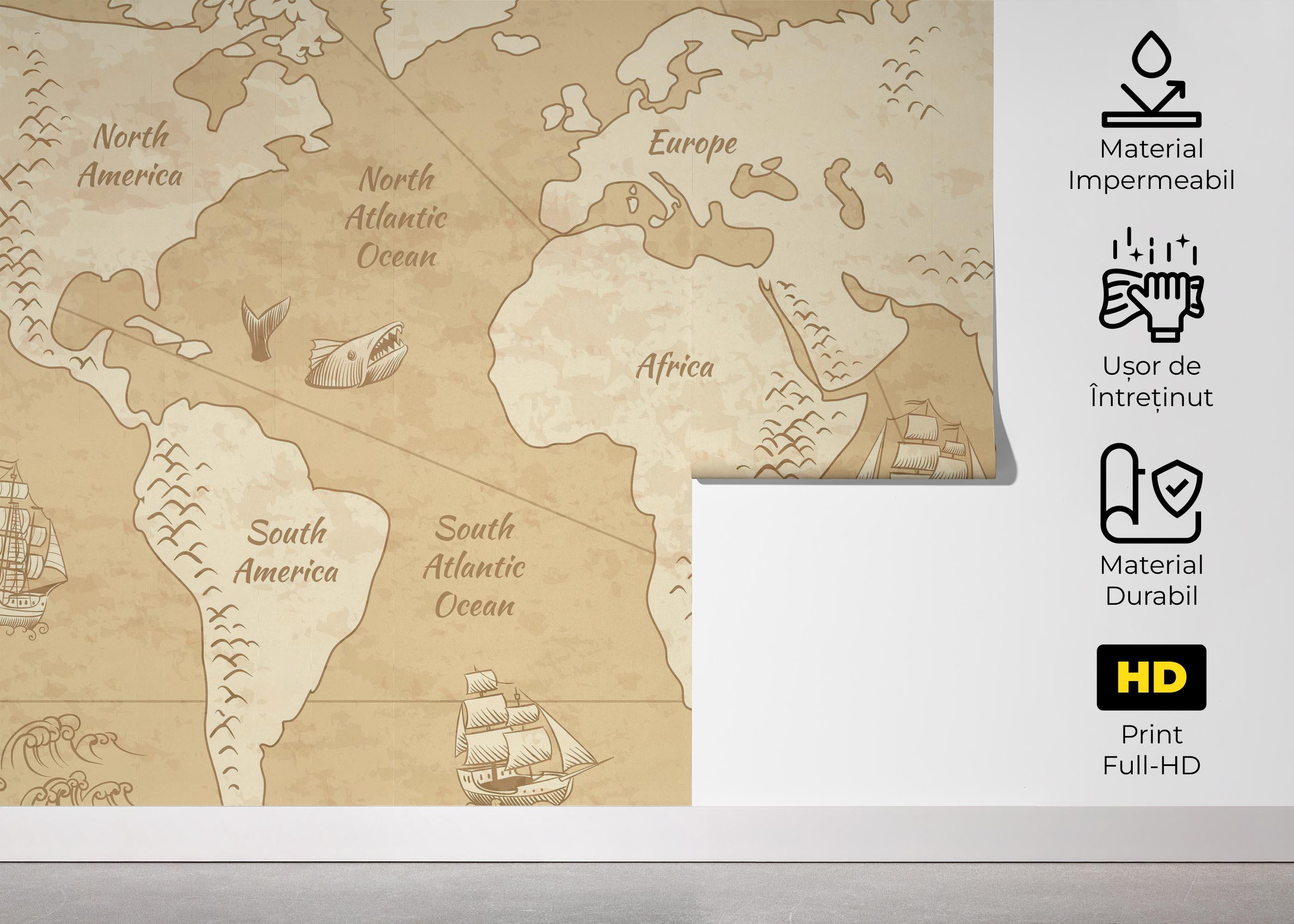 Fototapet Map Old Cream mockup 5