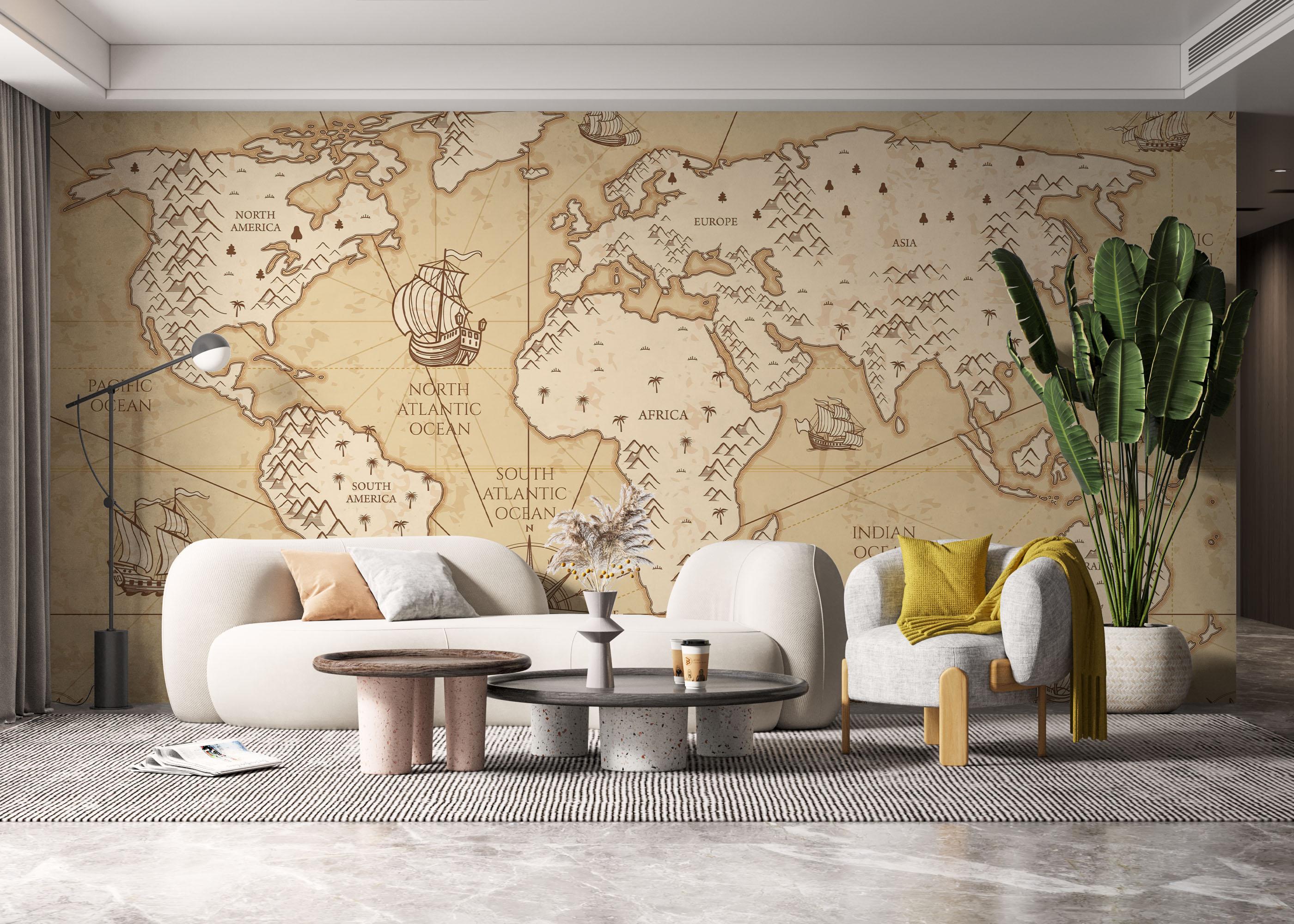 Fototapet Cream Map Compass mockup 6