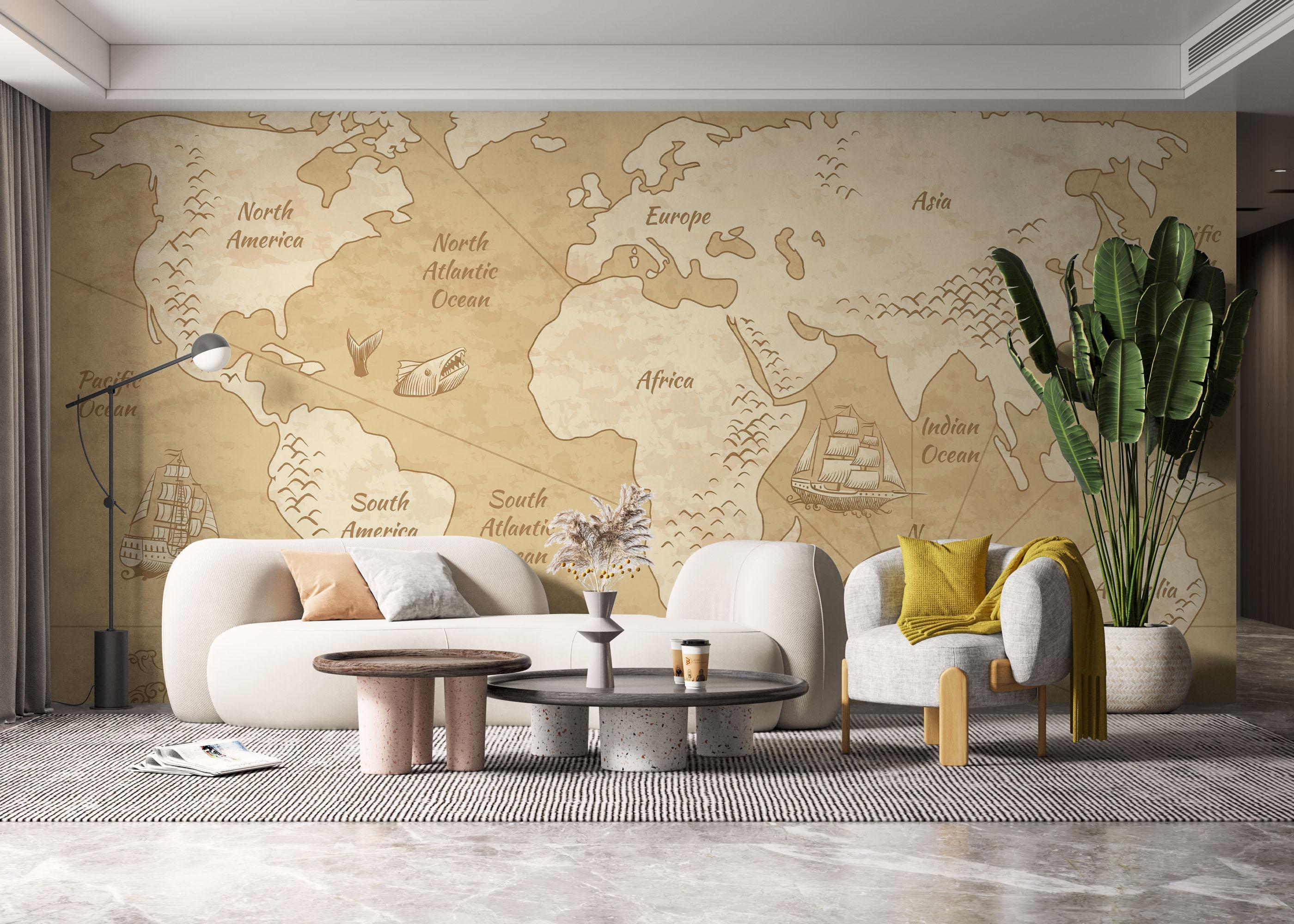 Fototapet Map Old Cream mockup 6