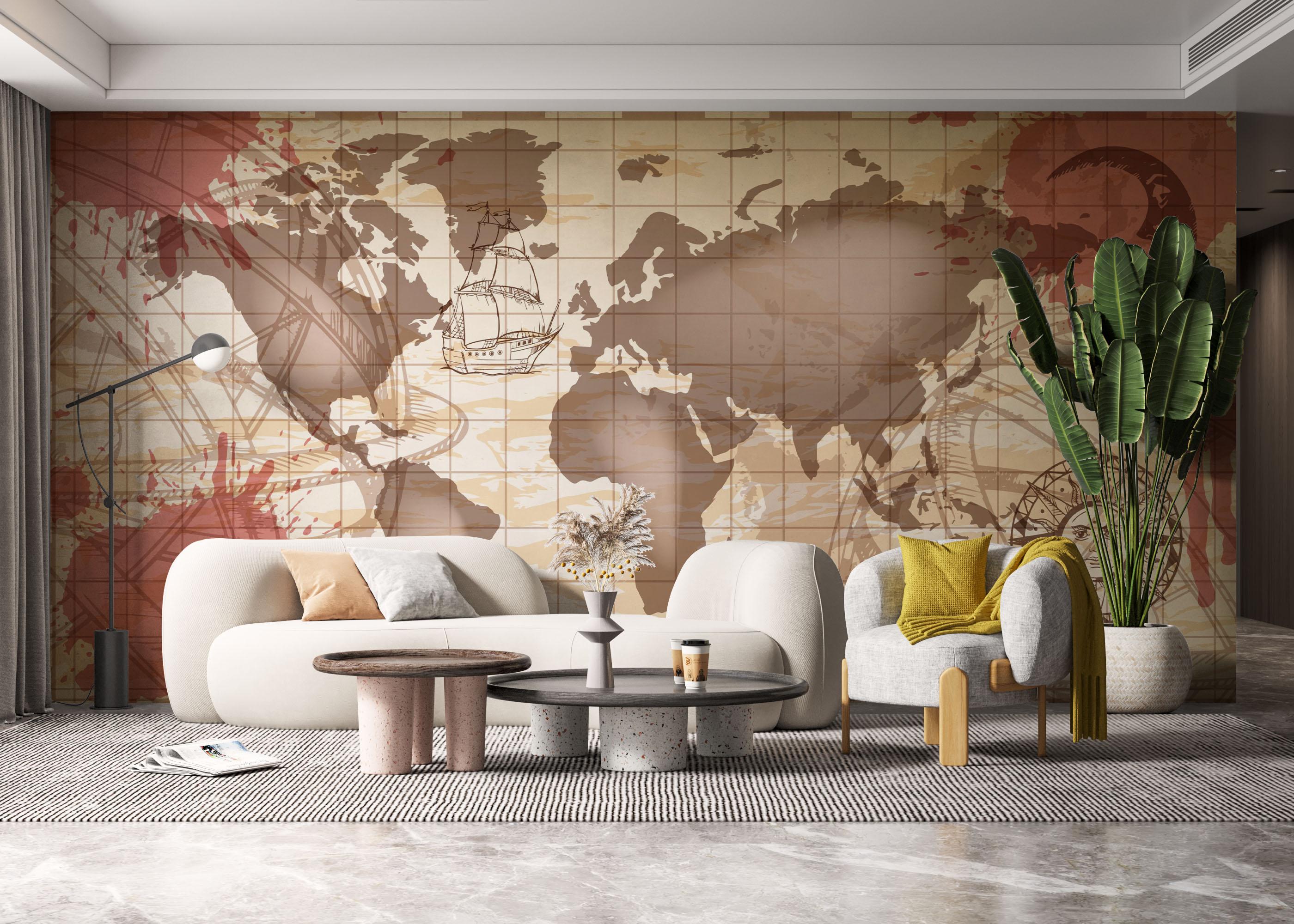 Fototapet Red Brown Map mockup 6