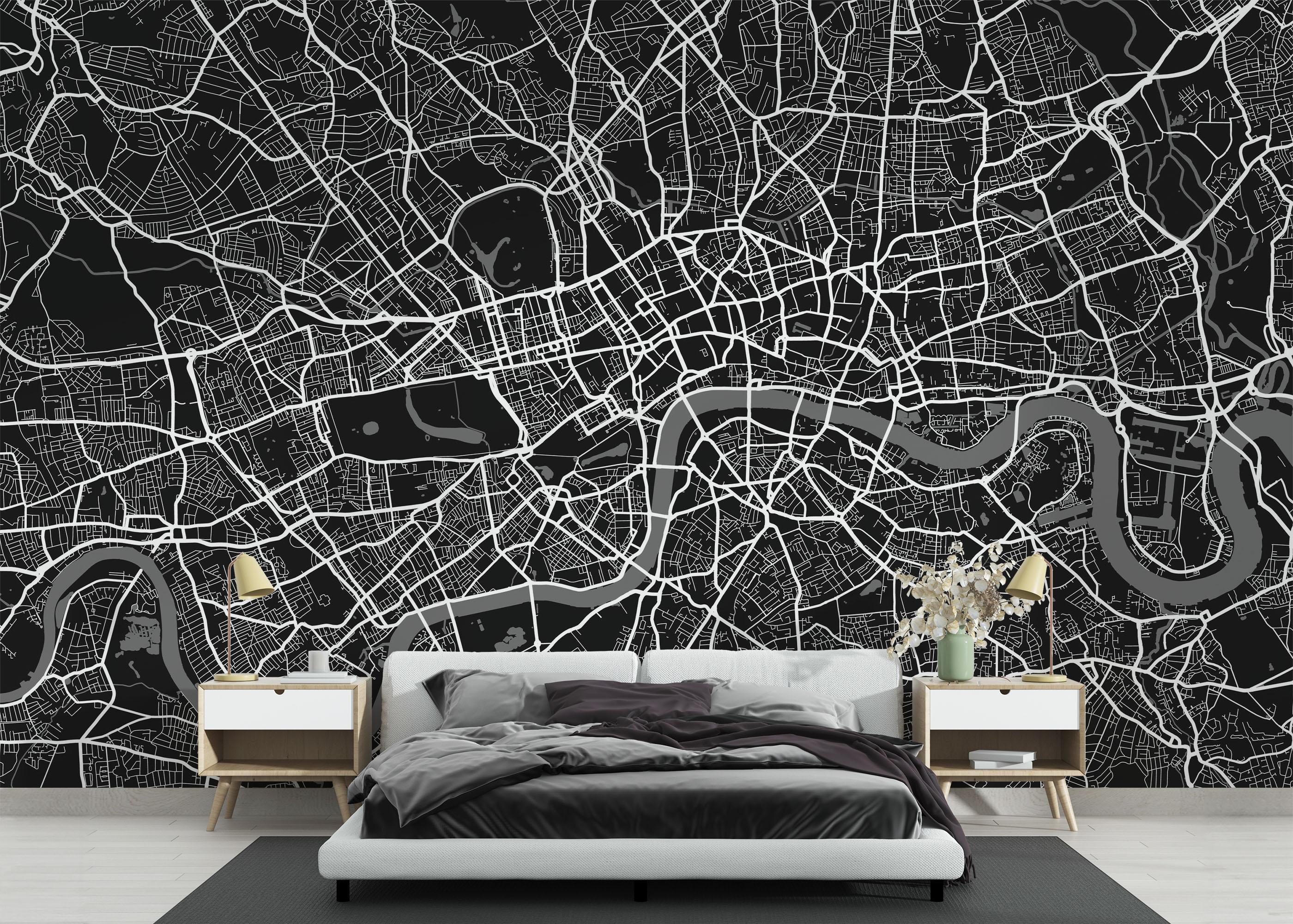 Fototapet Black White Map mockup 3